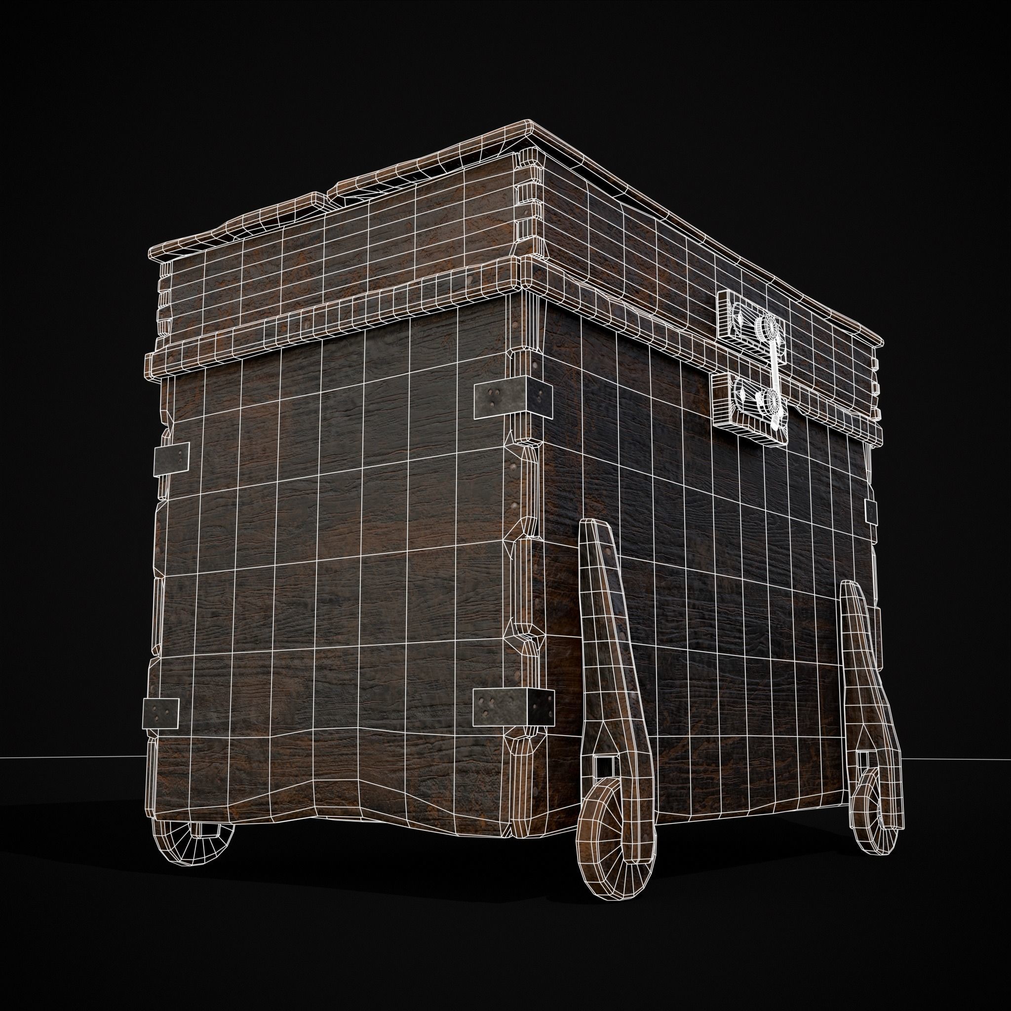 Wooden Rolling Chest Low-poly 3D model_38