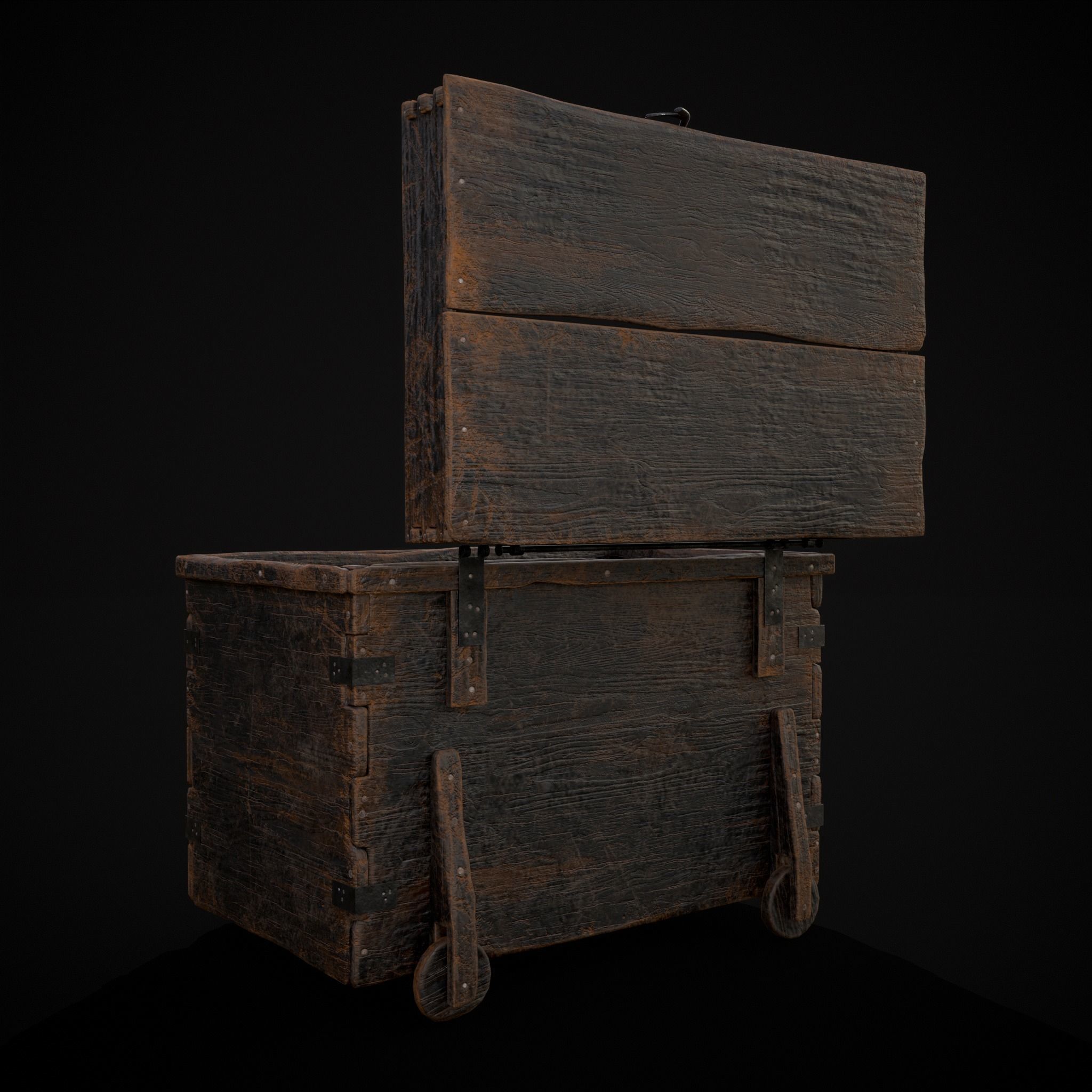 Wooden Rolling Chest Low-poly 3D model_21