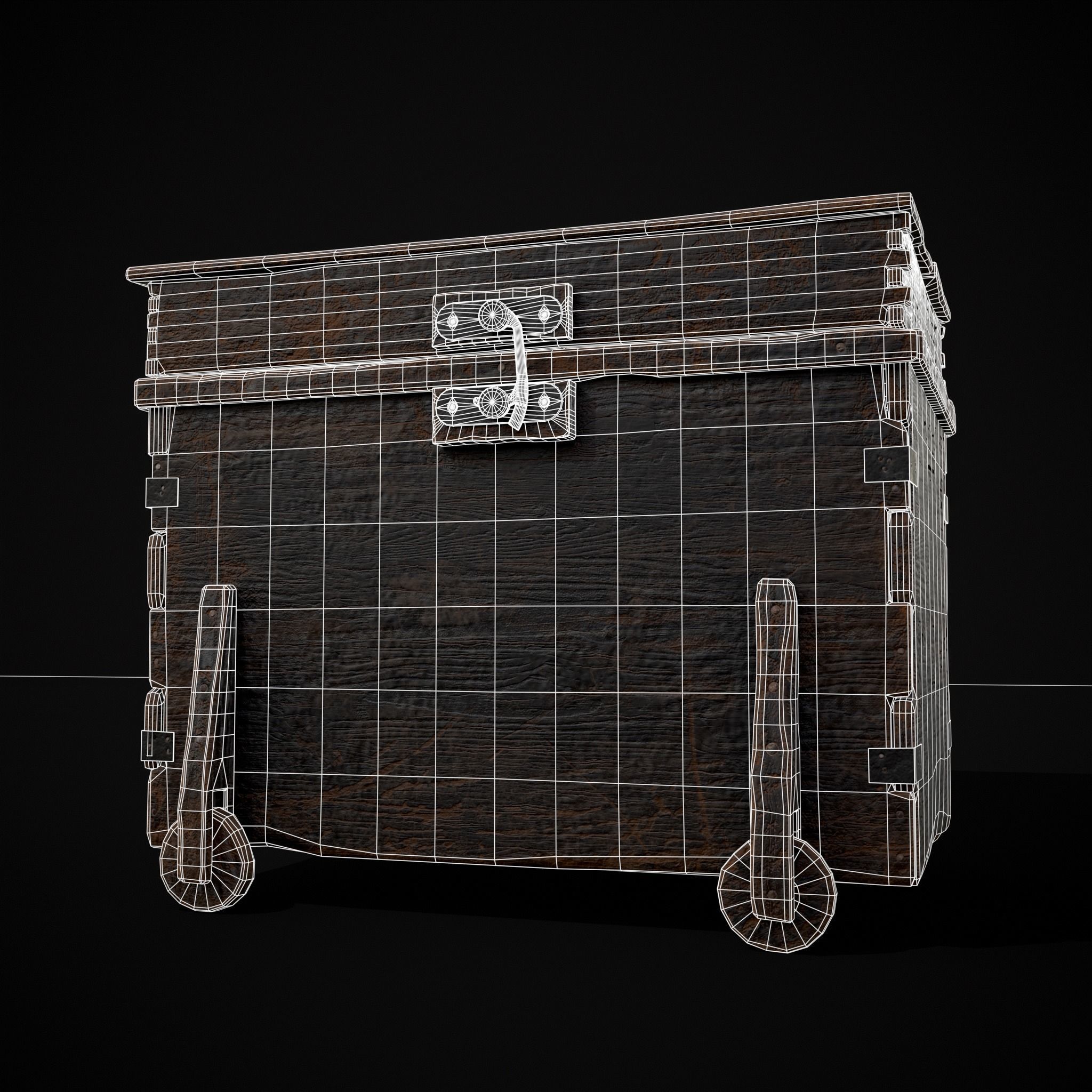 Wooden Rolling Chest Low-poly 3D model_36