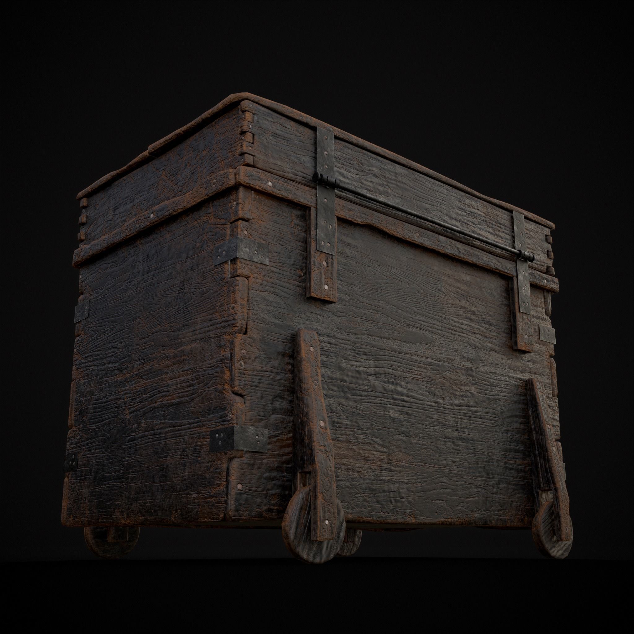 Wooden Rolling Chest Low-poly 3D model_3