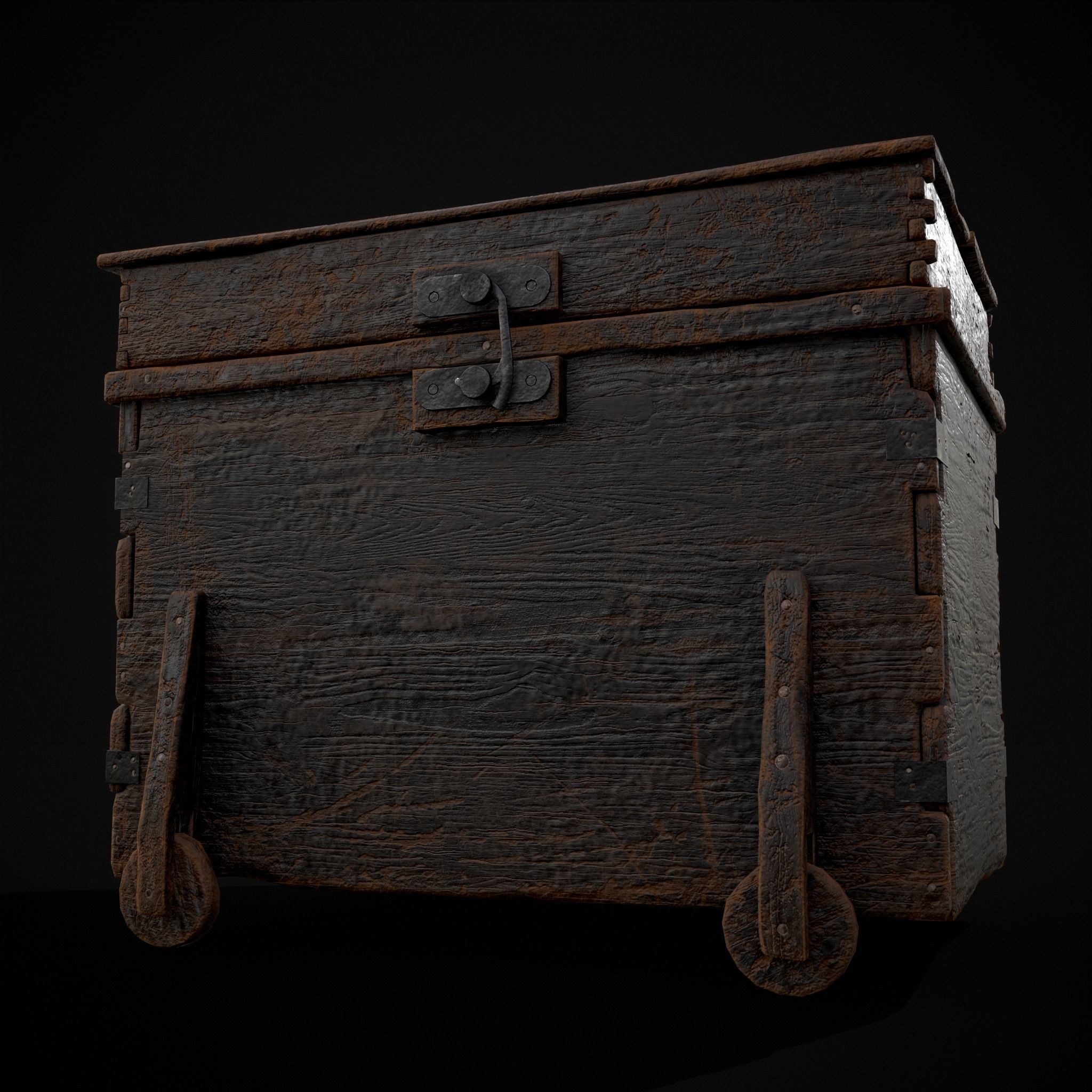 Wooden Rolling Chest Low-poly 3D model_7