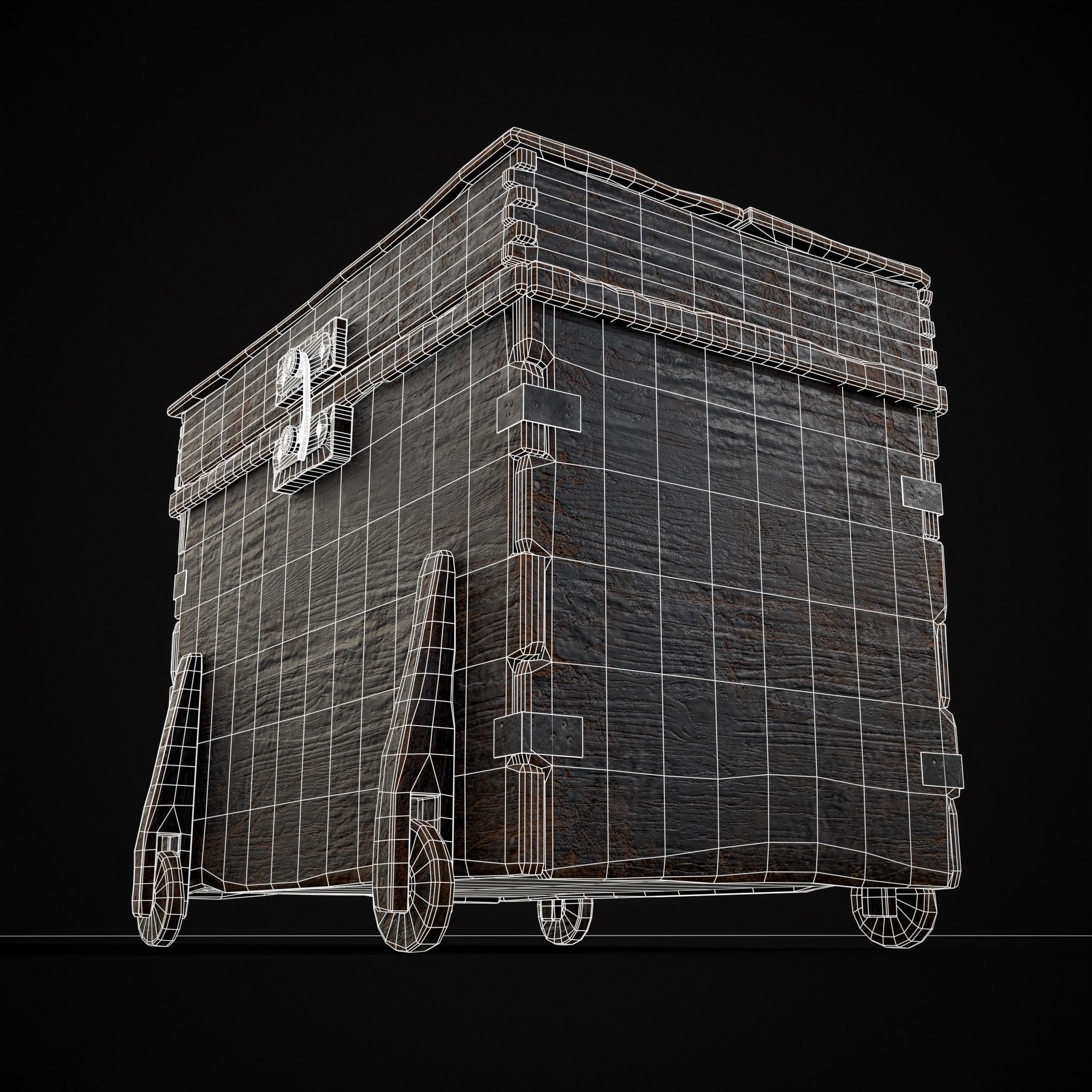 Wooden Rolling Chest Low-poly 3D model_18