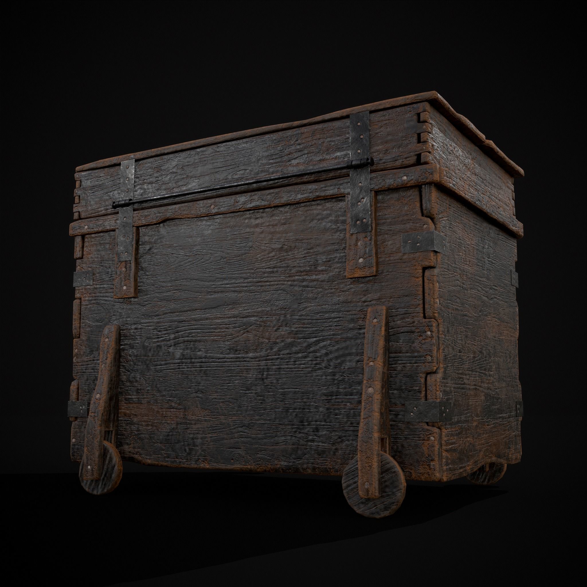 Wooden Rolling Chest Low-poly 3D model_39