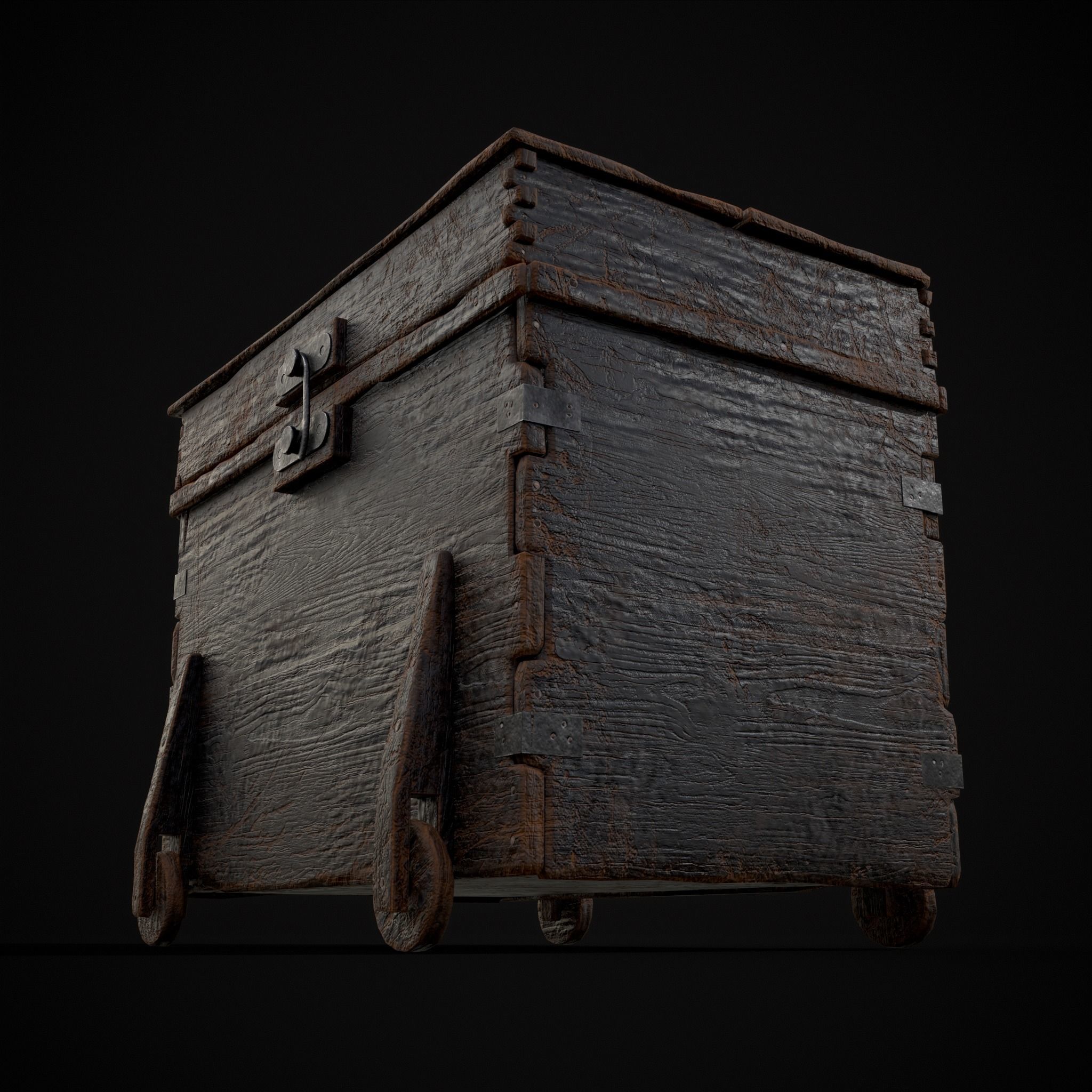 Wooden Rolling Chest Low-poly 3D model_17