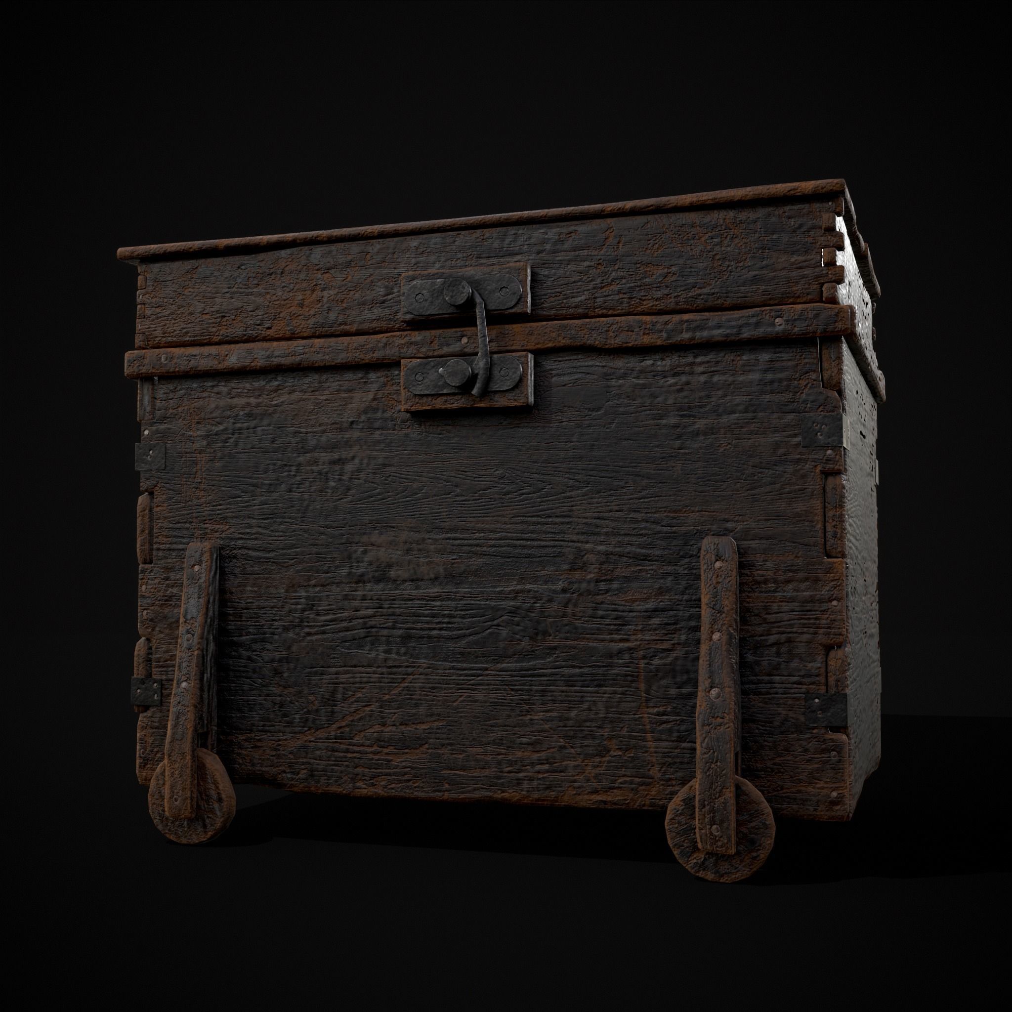 Wooden Rolling Chest Low-poly 3D model_35