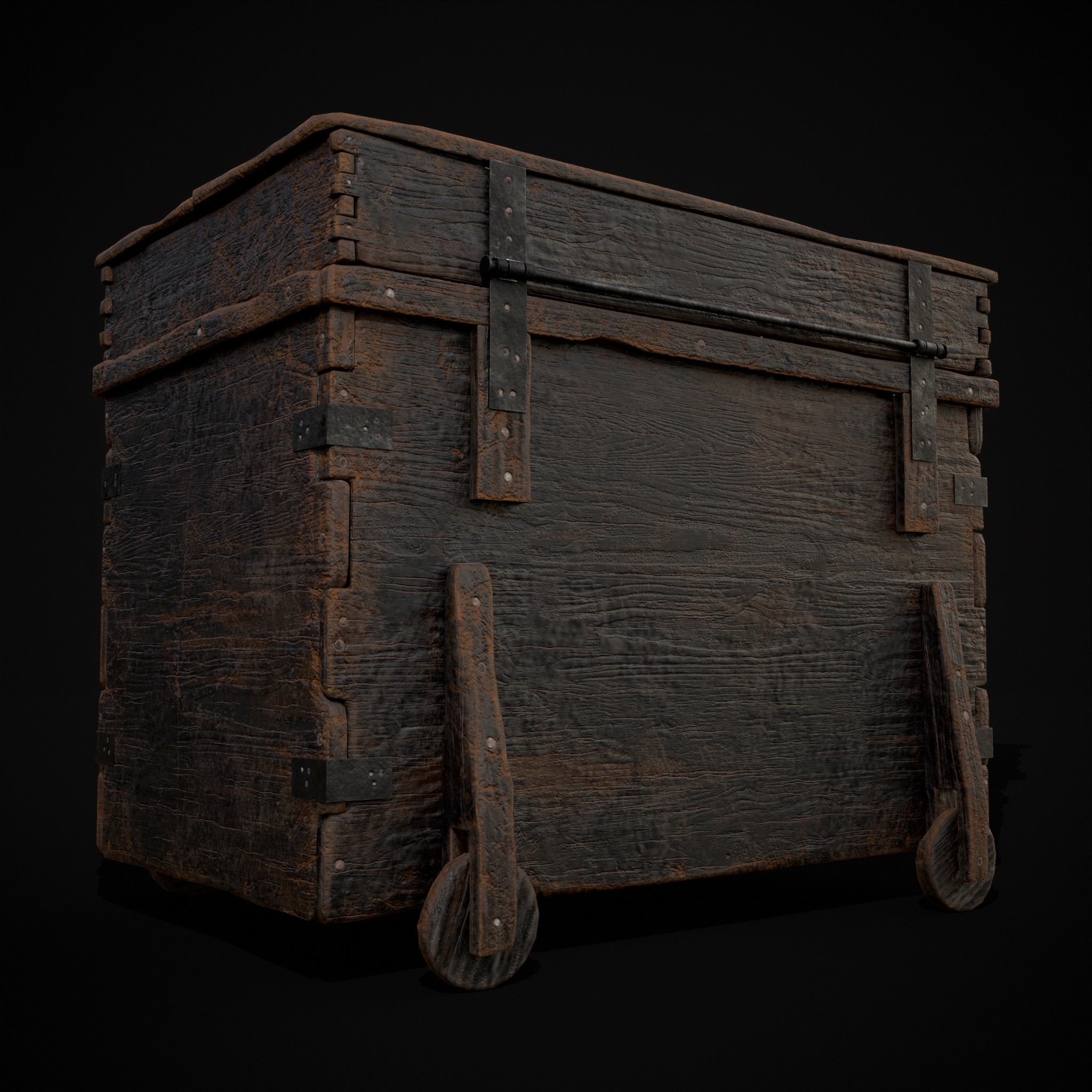 Wooden Rolling Chest Low-poly 3D model_9