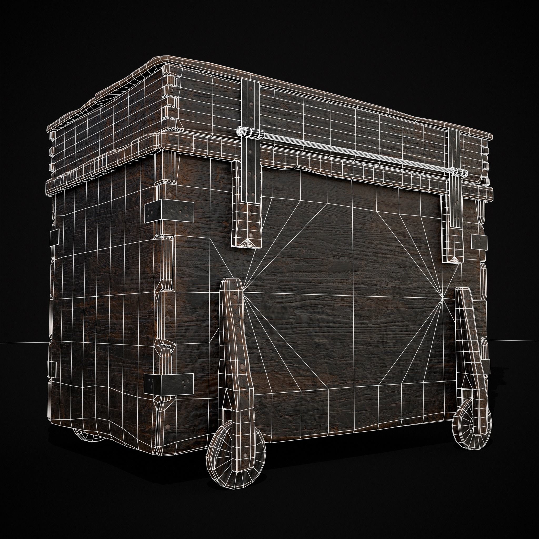 Wooden Rolling Chest Low-poly 3D model_10