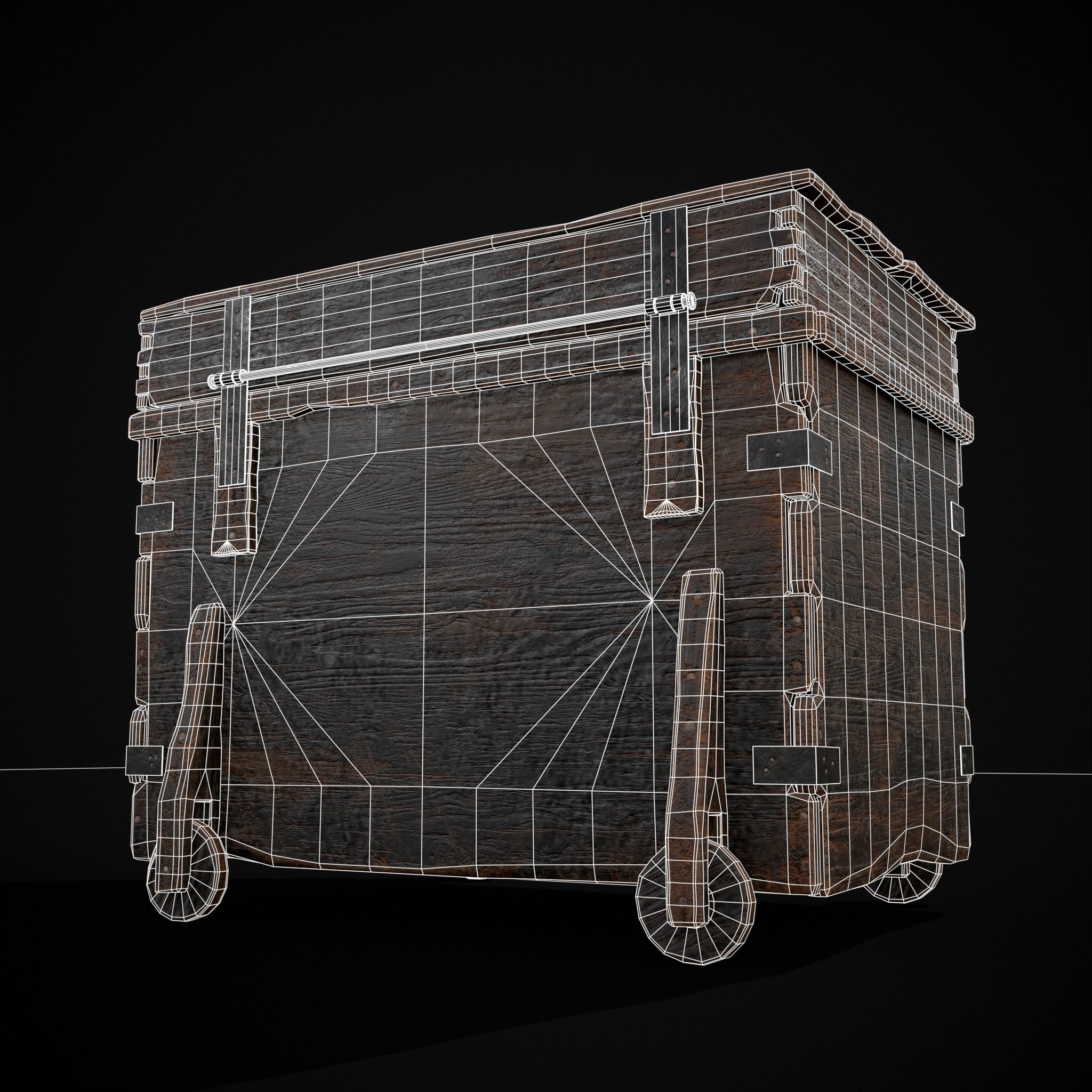 Wooden Rolling Chest Low-poly 3D model_40