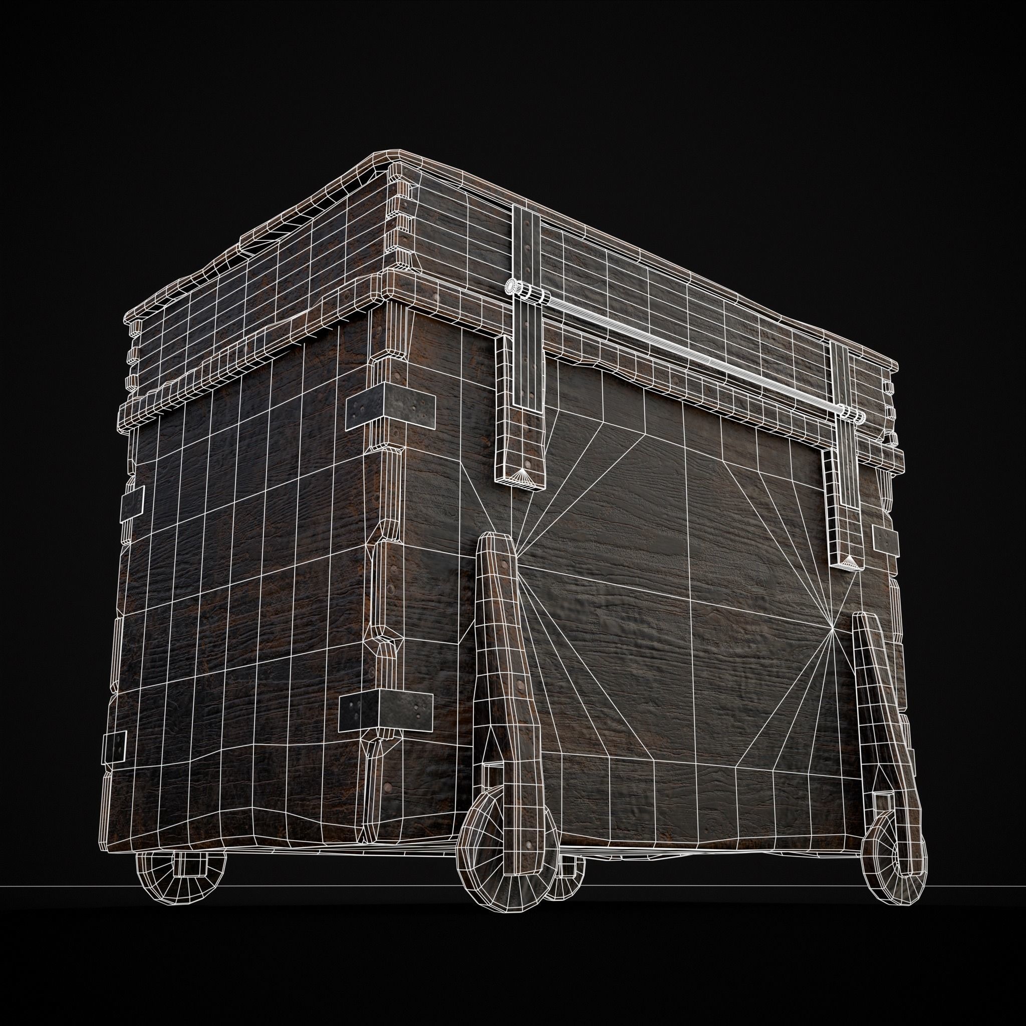 Wooden Rolling Chest Low-poly 3D model_4