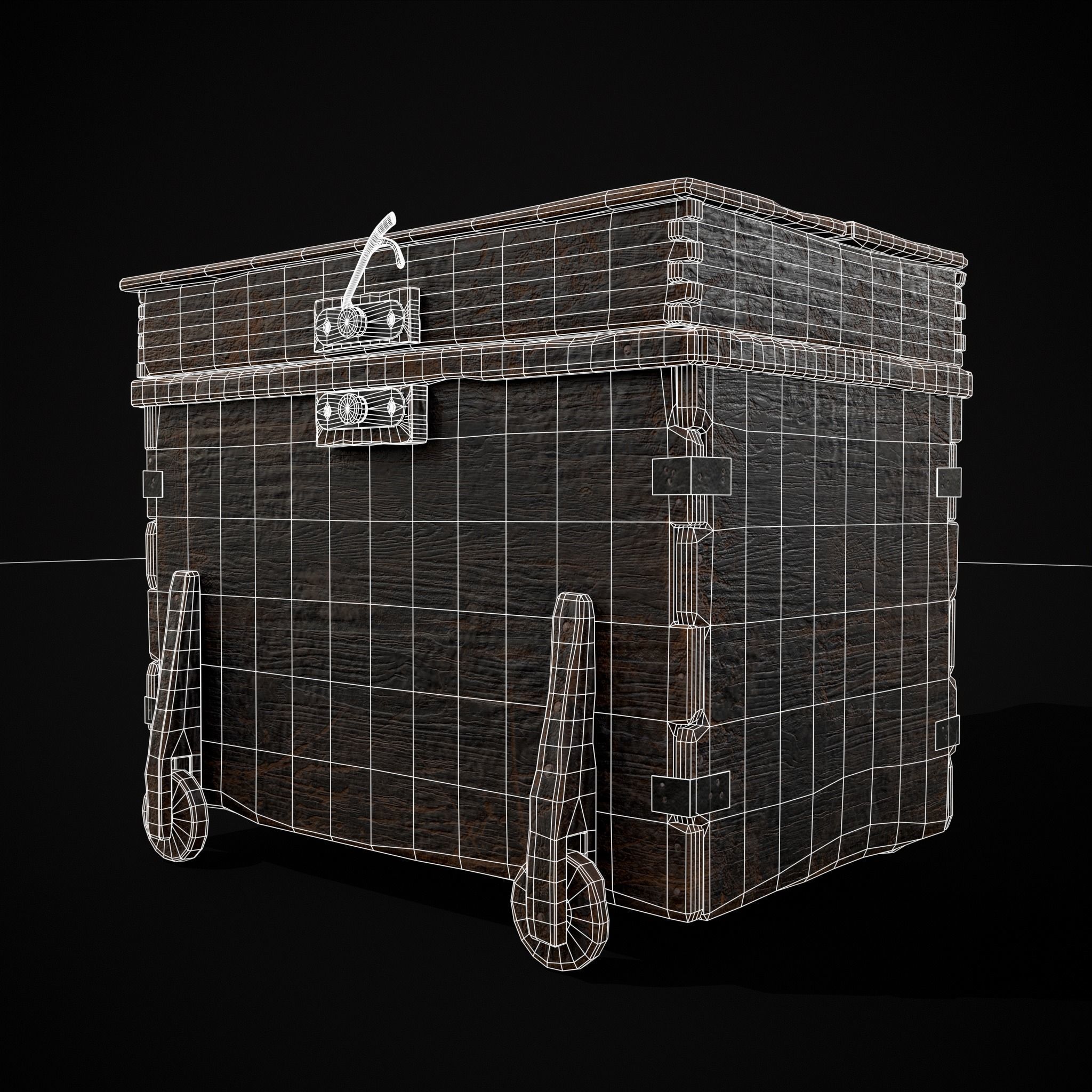 Wooden Rolling Chest Low-poly 3D model_2
