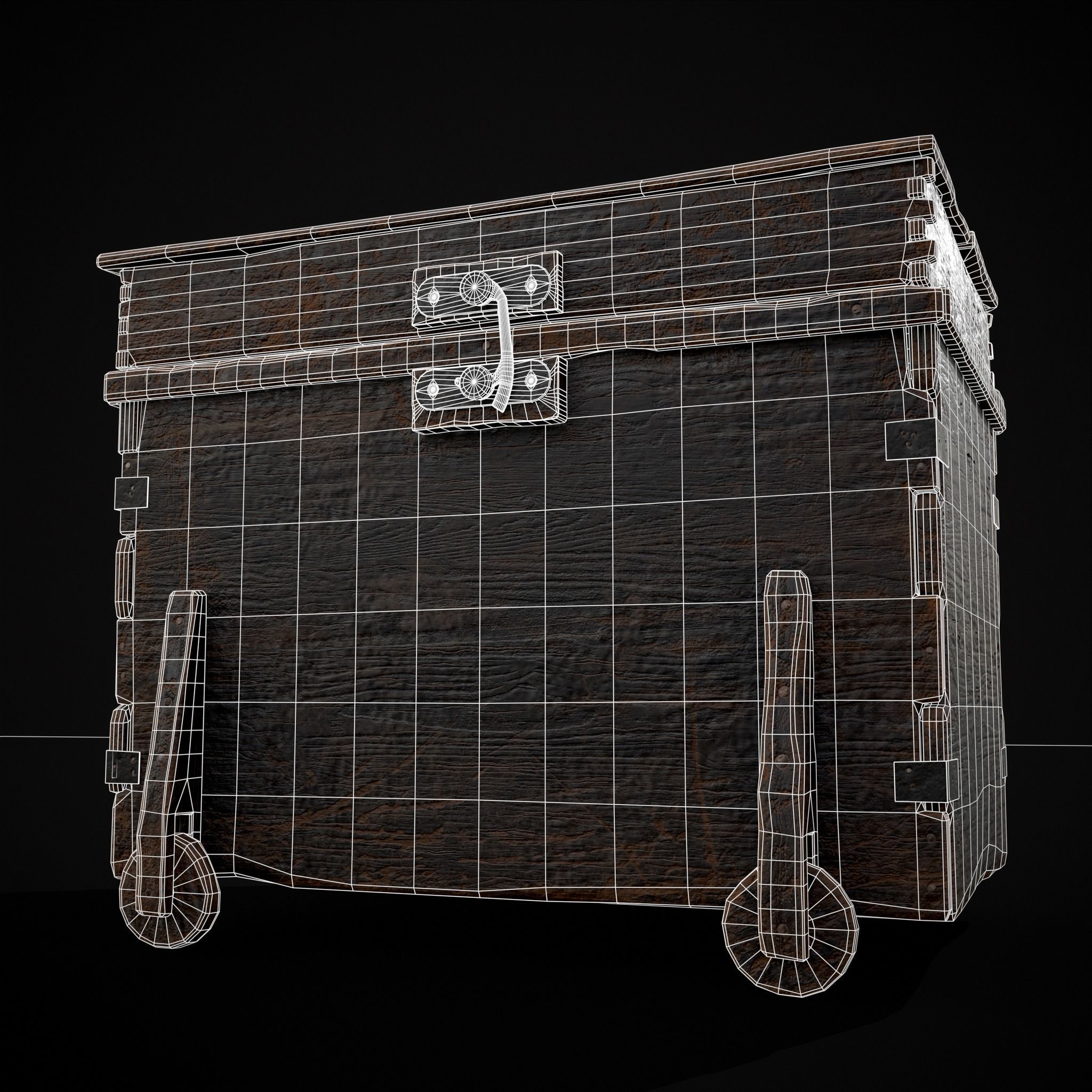 Wooden Rolling Chest Low-poly 3D model_8