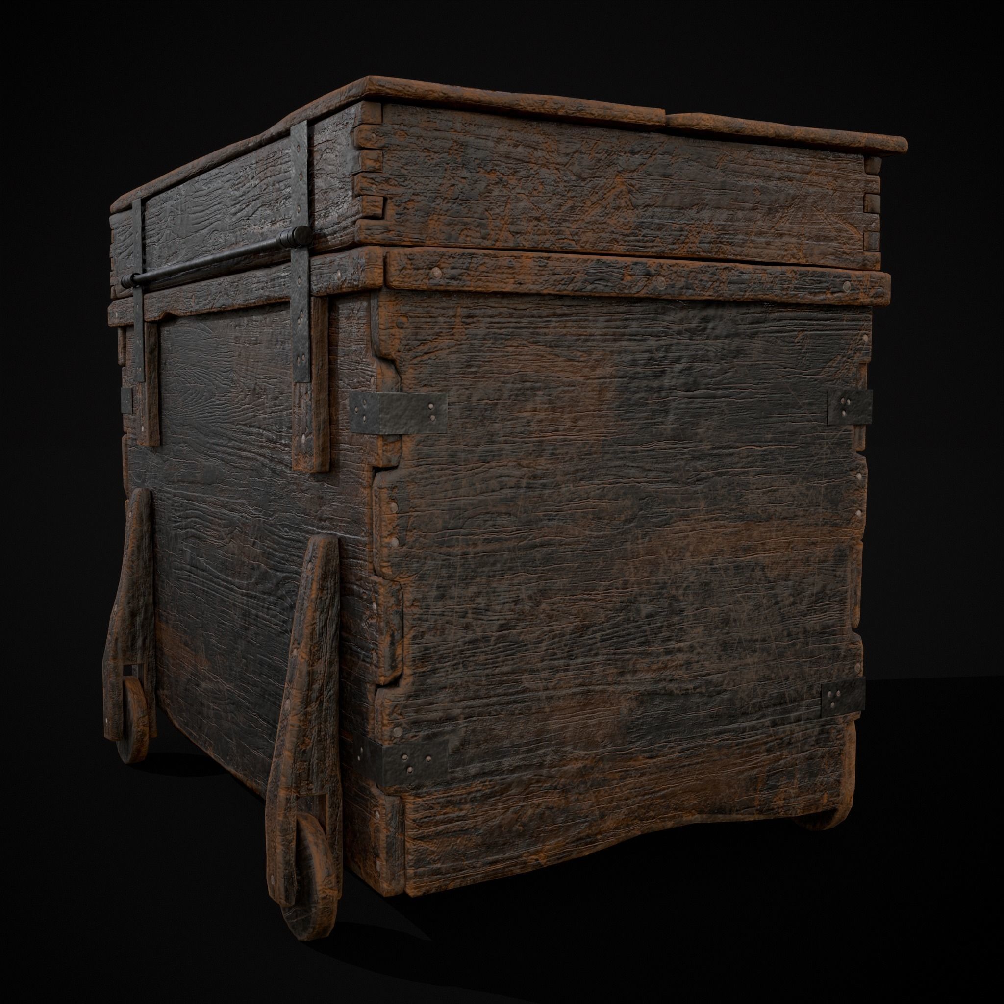 Wooden Rolling Chest Low-poly 3D model_11