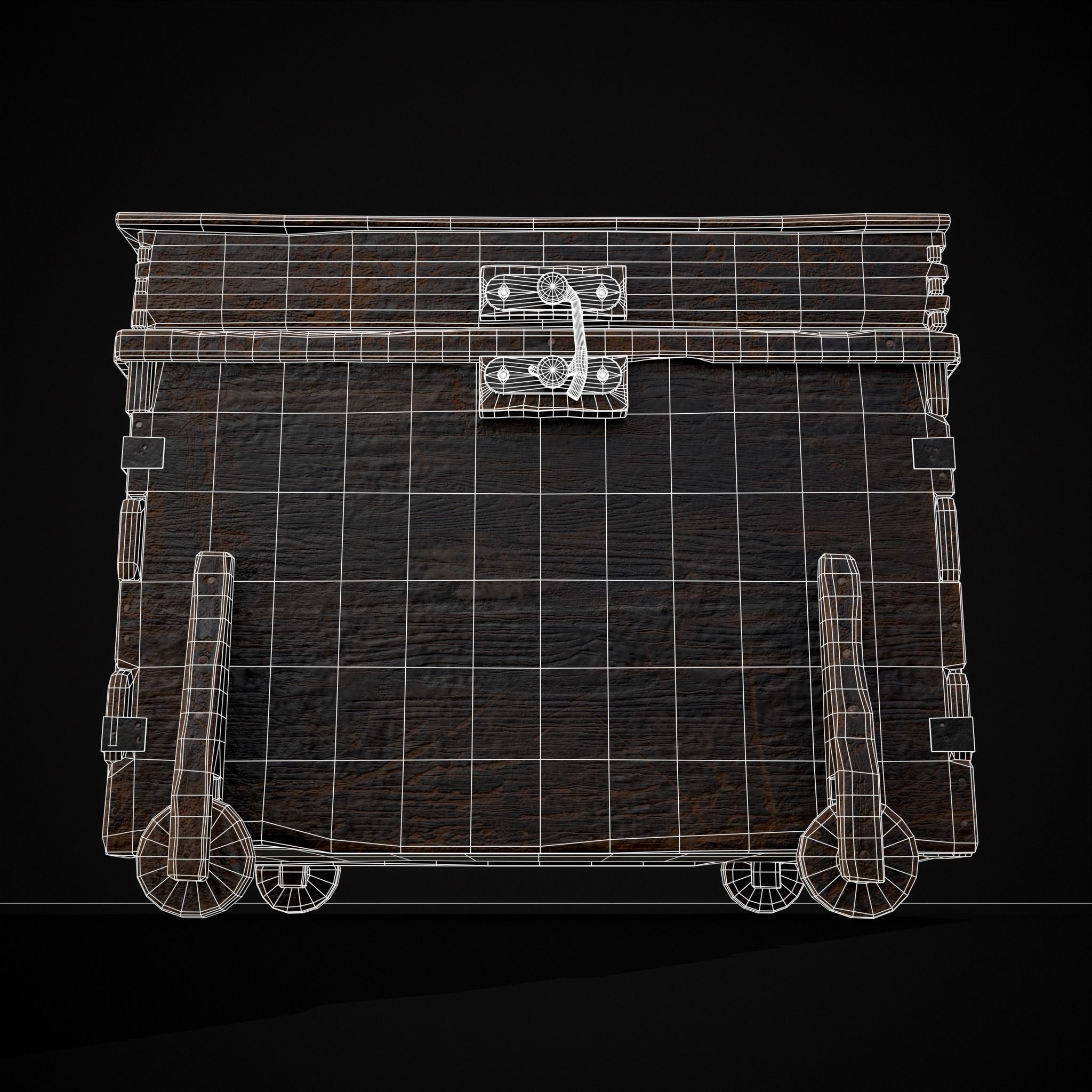 Wooden Rolling Chest Low-poly 3D model_16