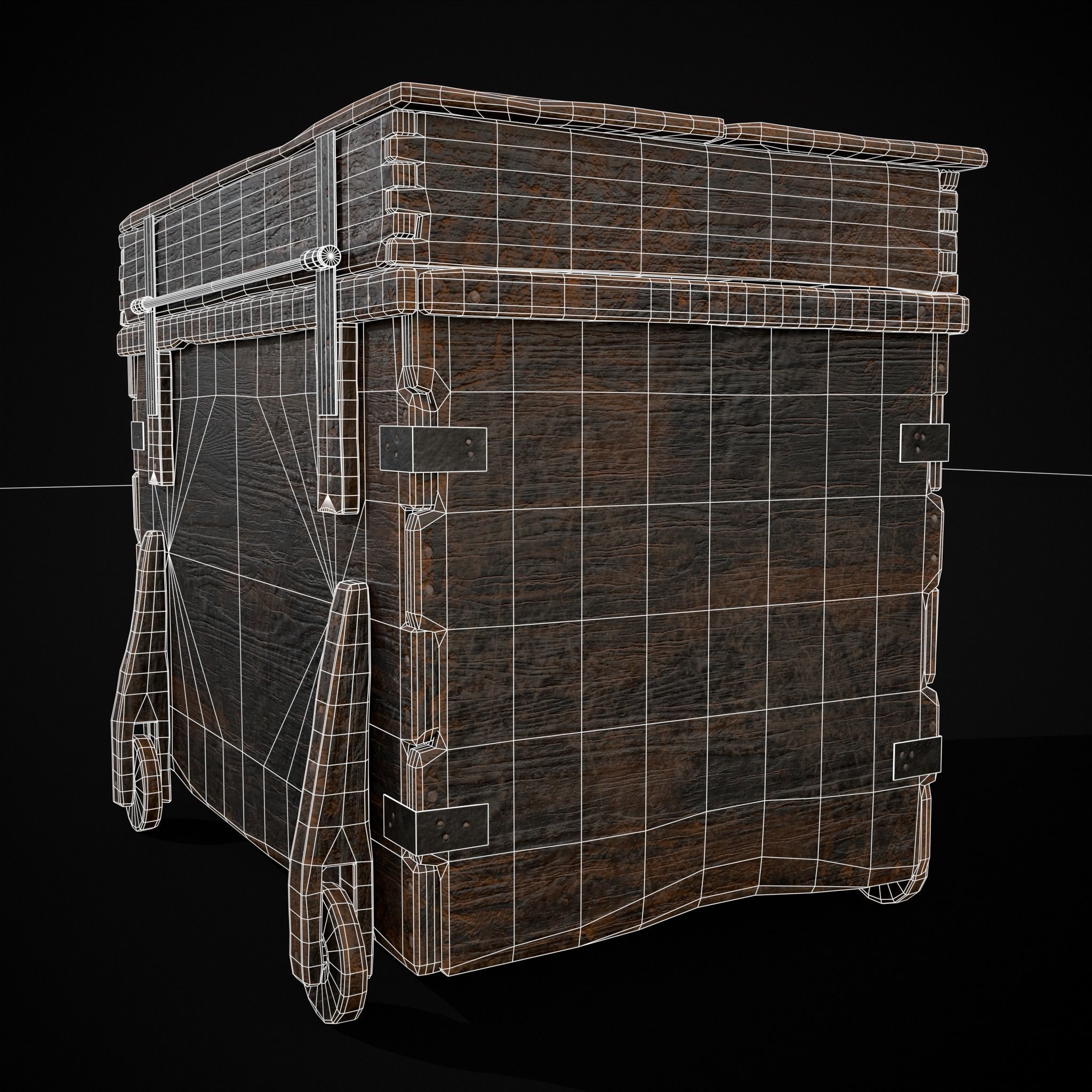 Wooden Rolling Chest Low-poly 3D model_12