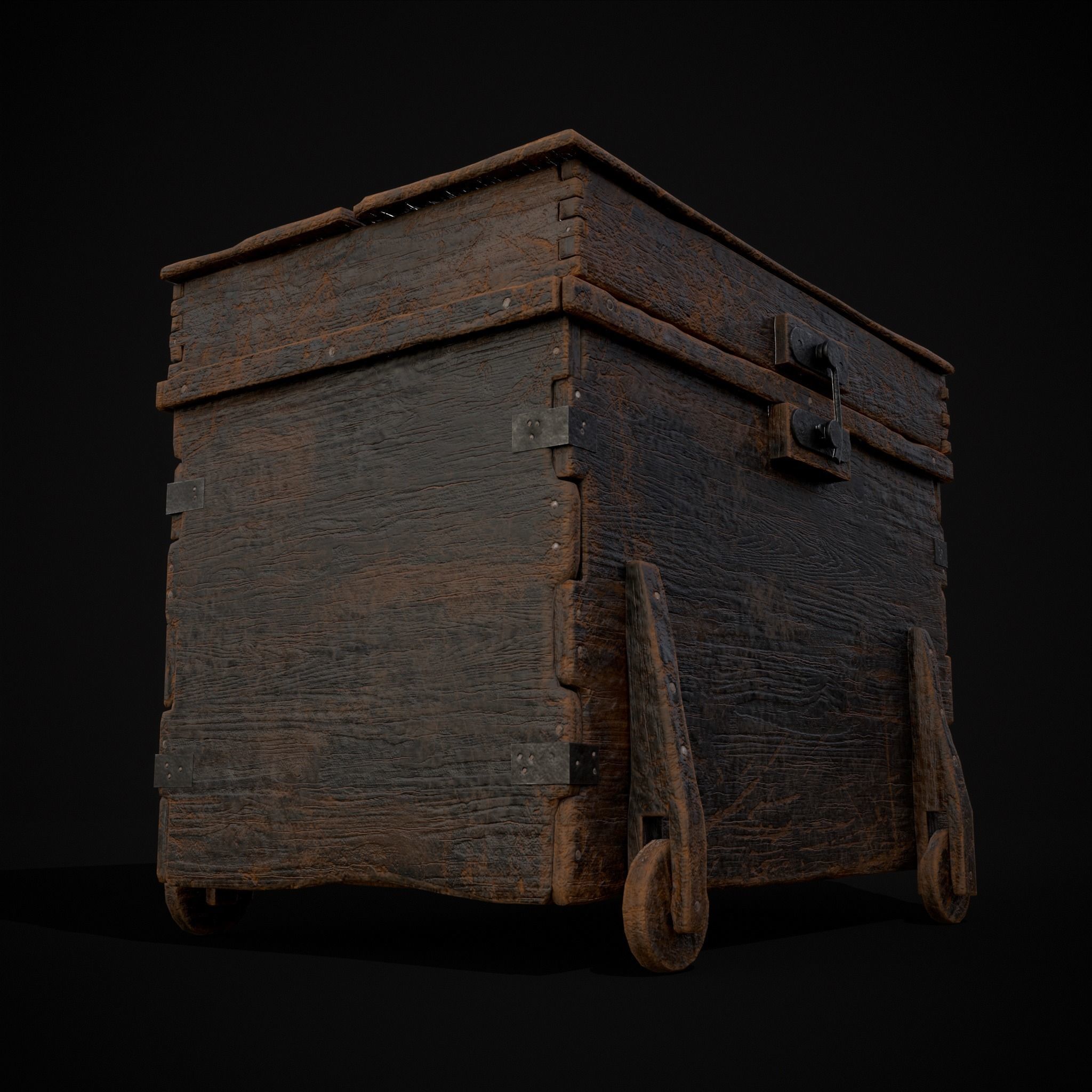 Wooden Rolling Chest Low-poly 3D model_37