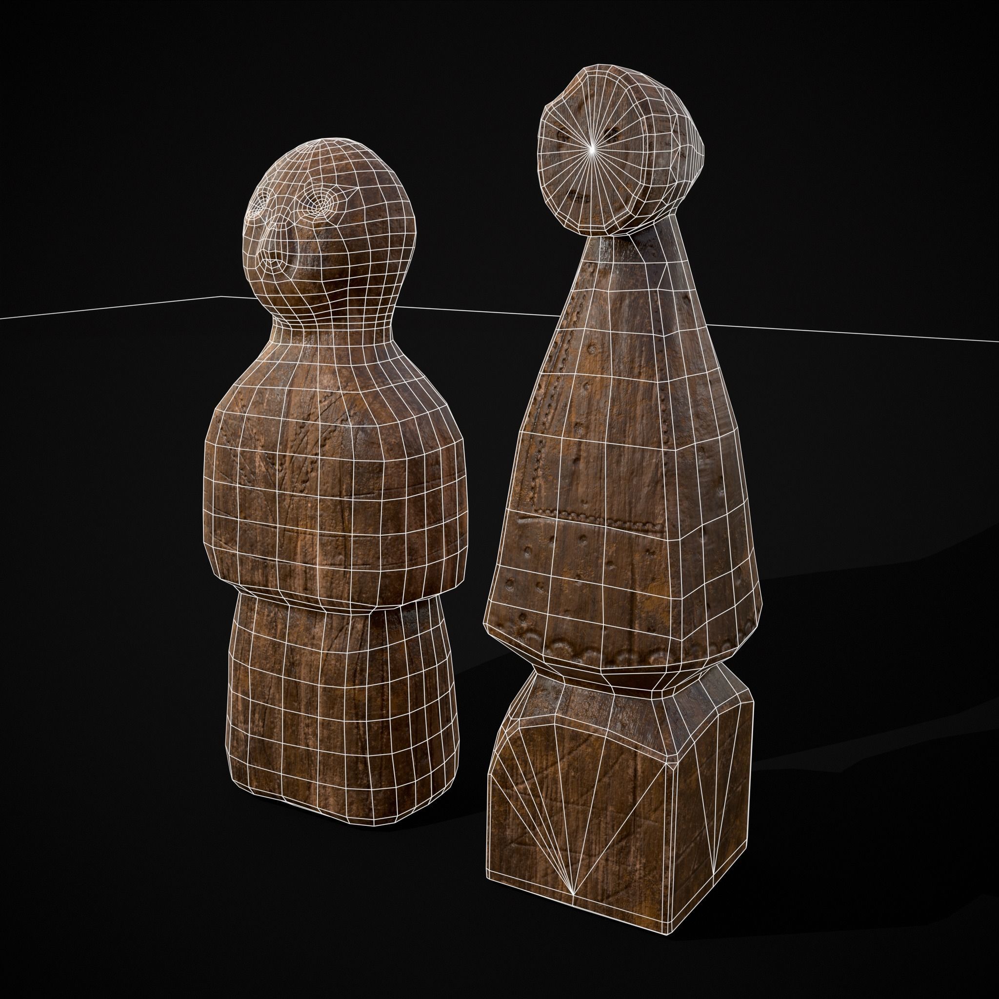 Medieval Wooden Dolls Low-poly 3D model_2