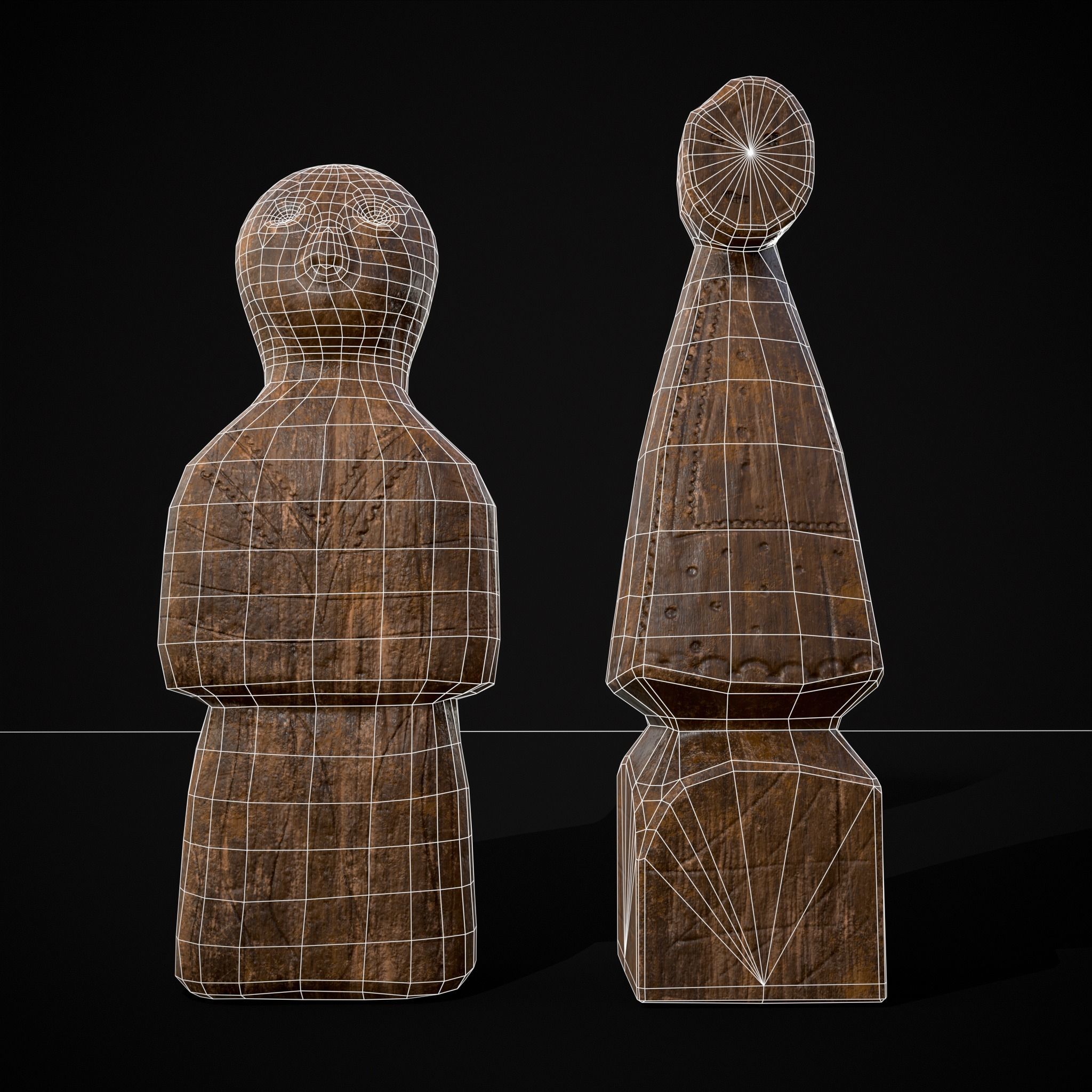 Medieval Wooden Dolls Low-poly 3D model_4