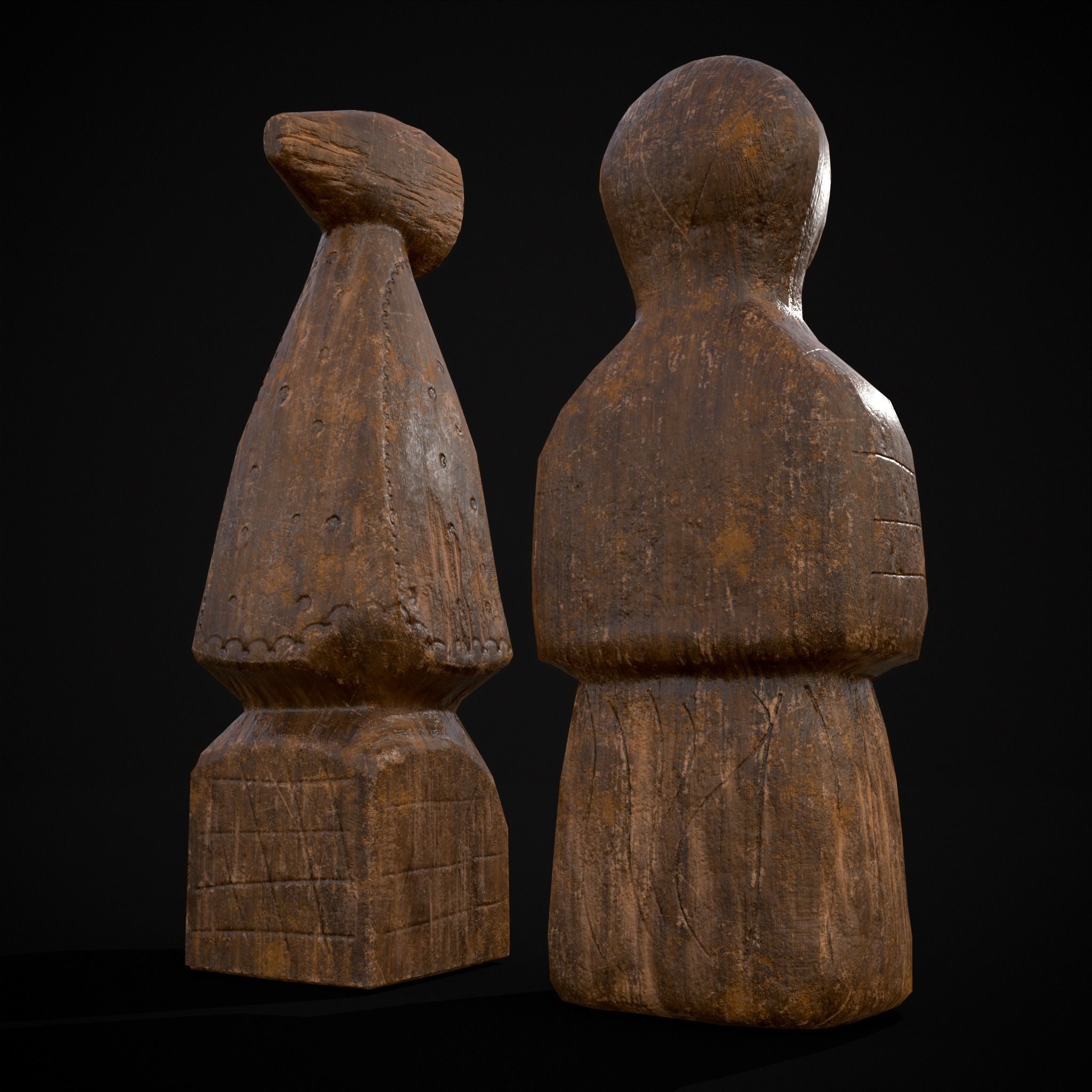 Medieval Wooden Dolls Low-poly 3D model_5
