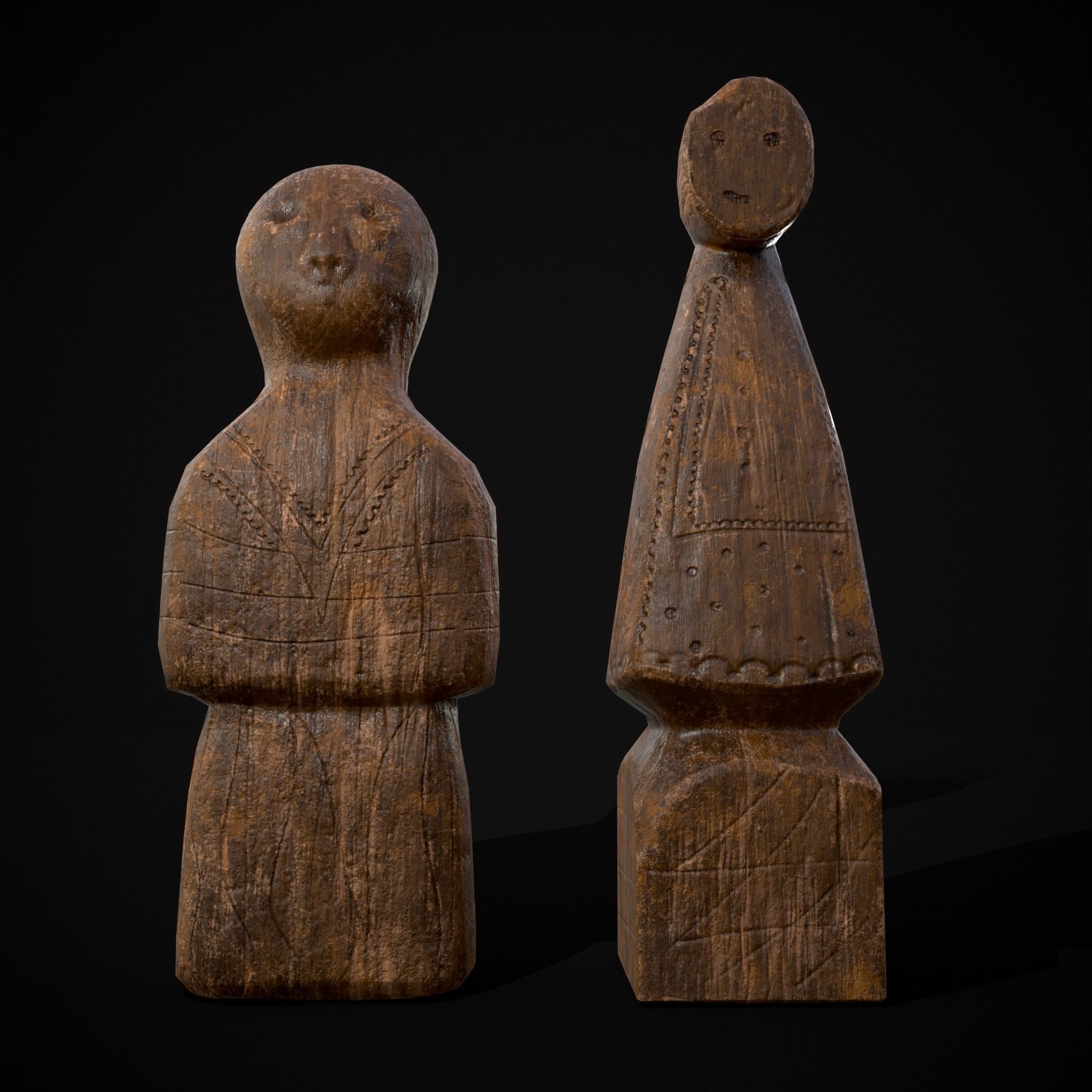 Medieval Wooden Dolls Low-poly 3D model_3