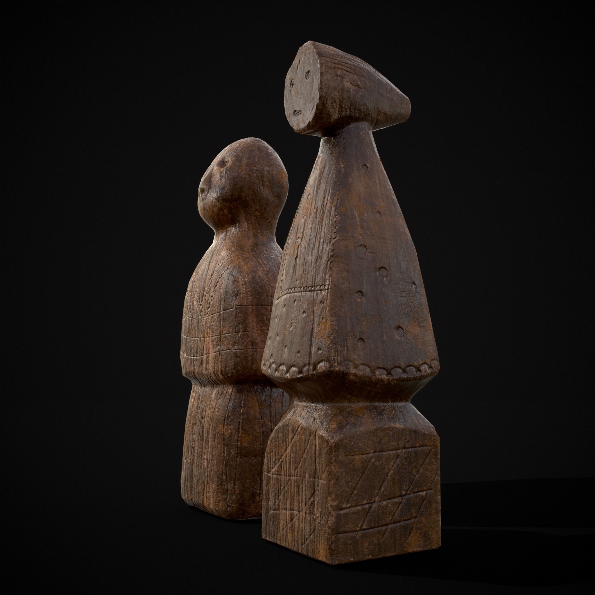 Medieval Wooden Dolls Low-poly 3D model_9