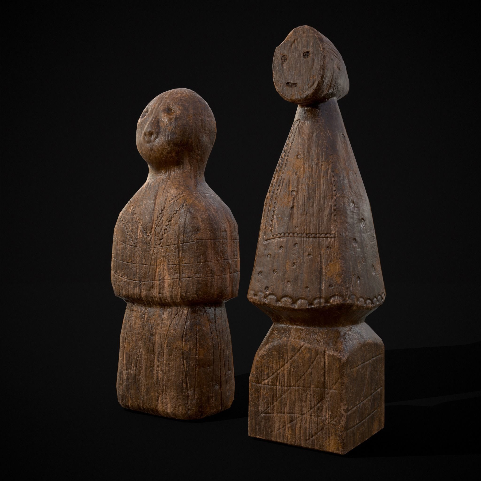 Medieval Wooden Dolls Low-poly 3D model_35