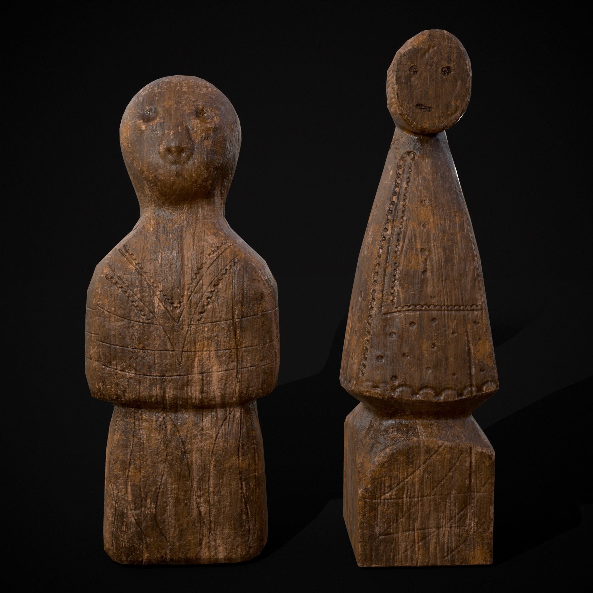 Medieval Wooden Dolls Low-poly 3D model_27