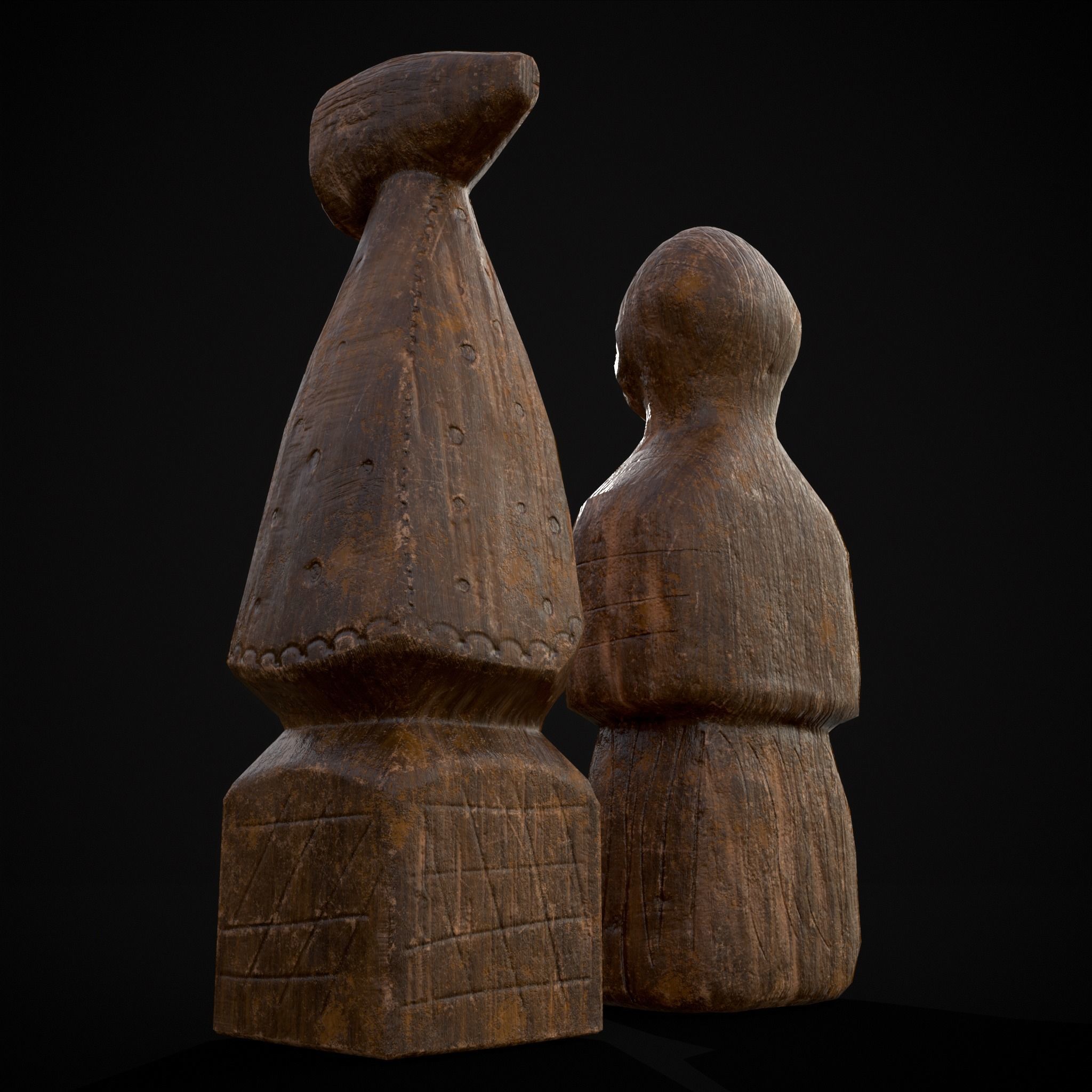 Medieval Wooden Dolls Low-poly 3D model_7