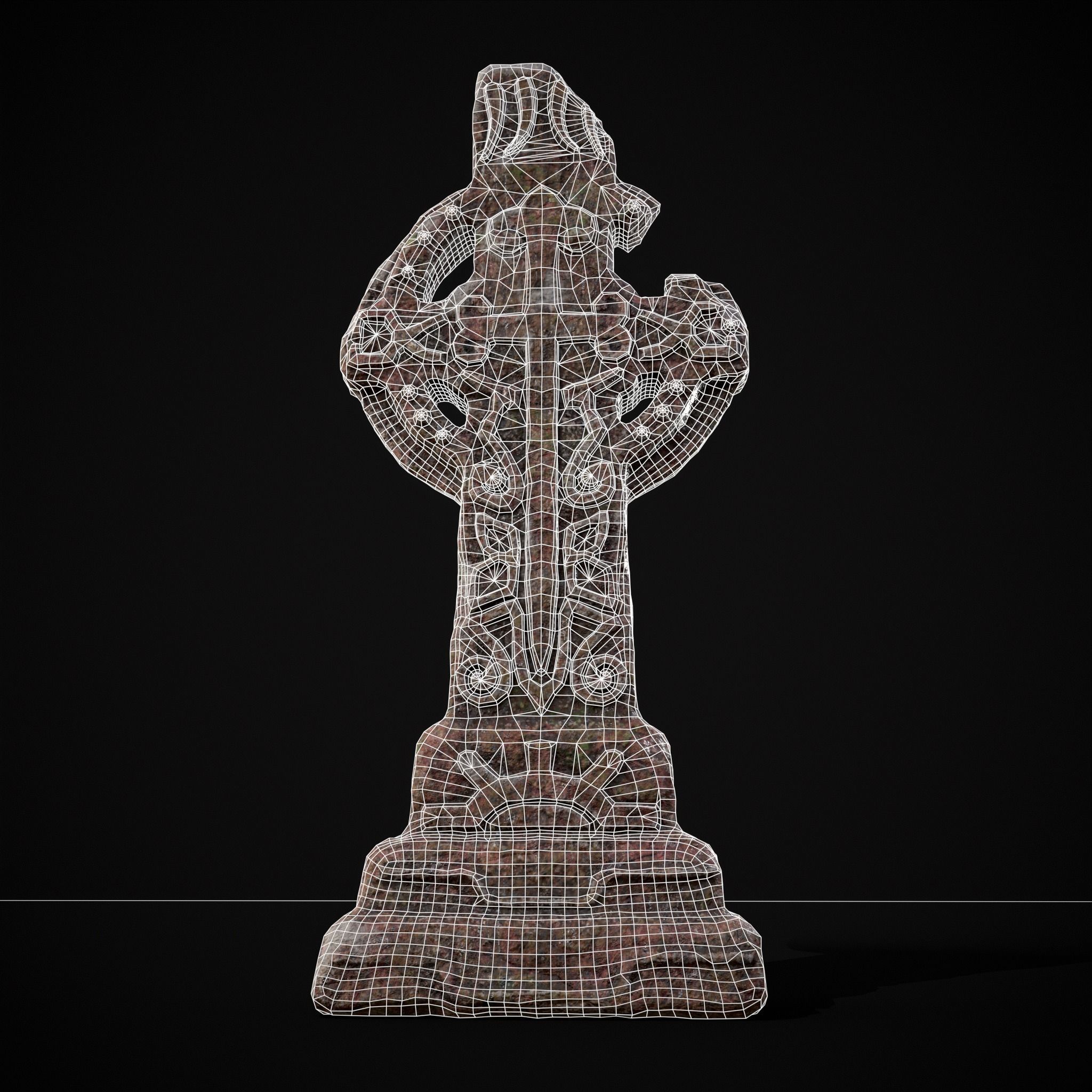 Broken Crusader Cross Gravestone Low-poly 3D model_26