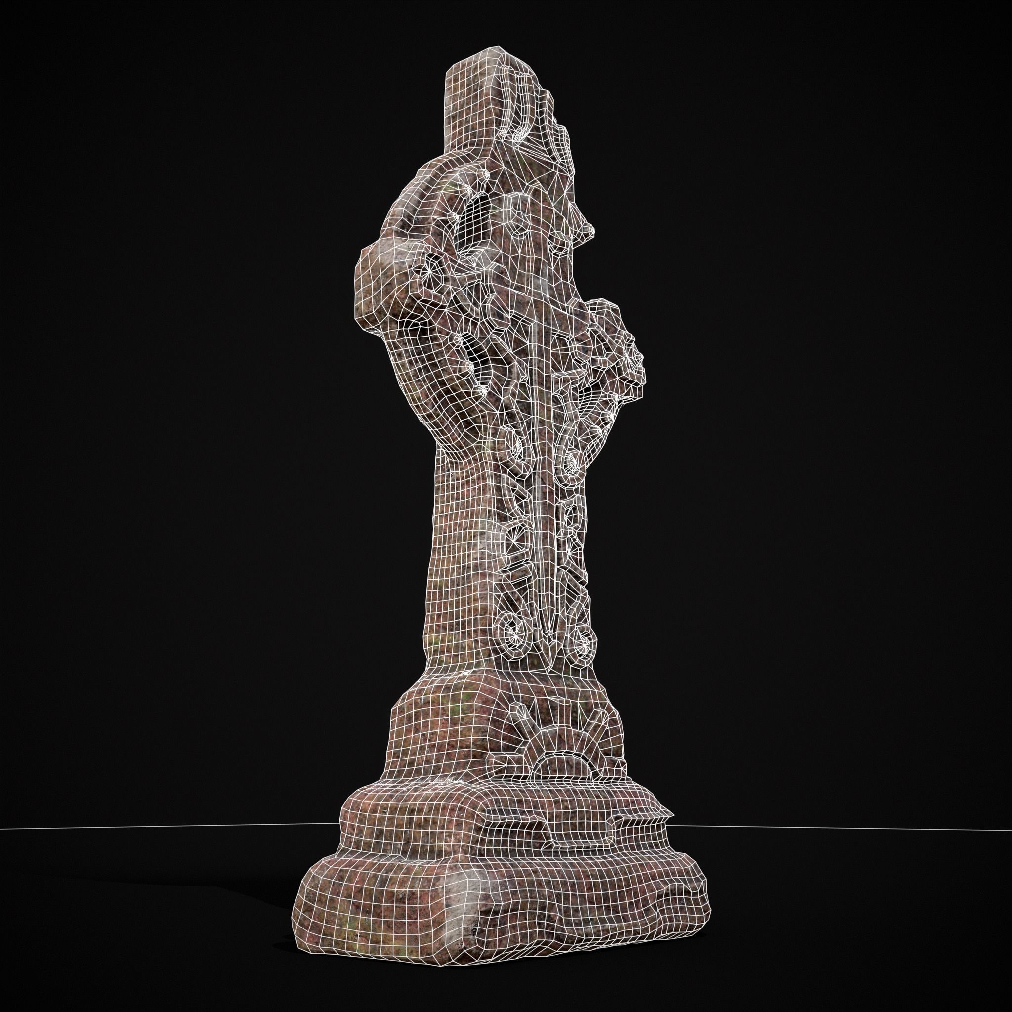 Broken Crusader Cross Gravestone Low-poly 3D model_28