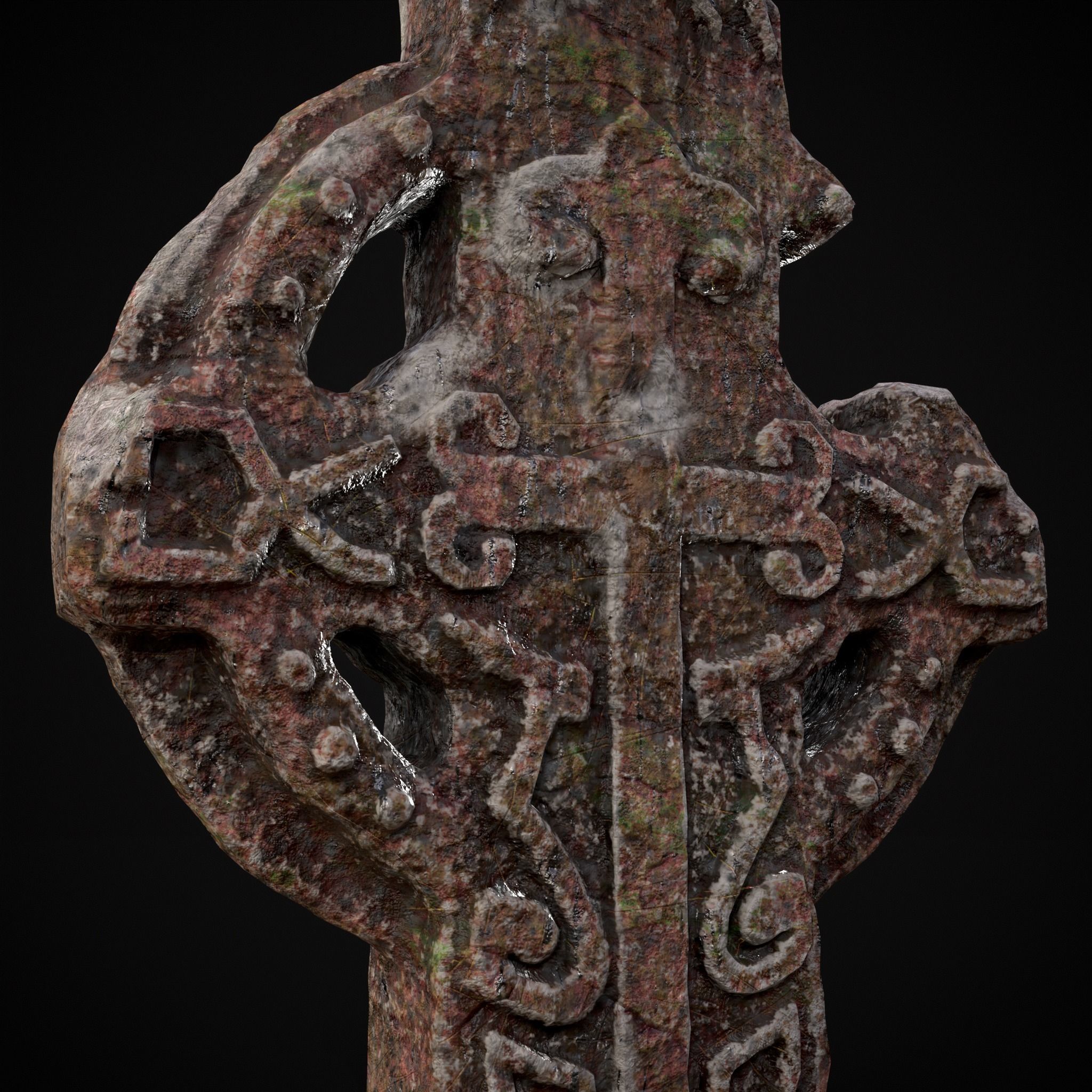 Broken Crusader Cross Gravestone Low-poly 3D model_7