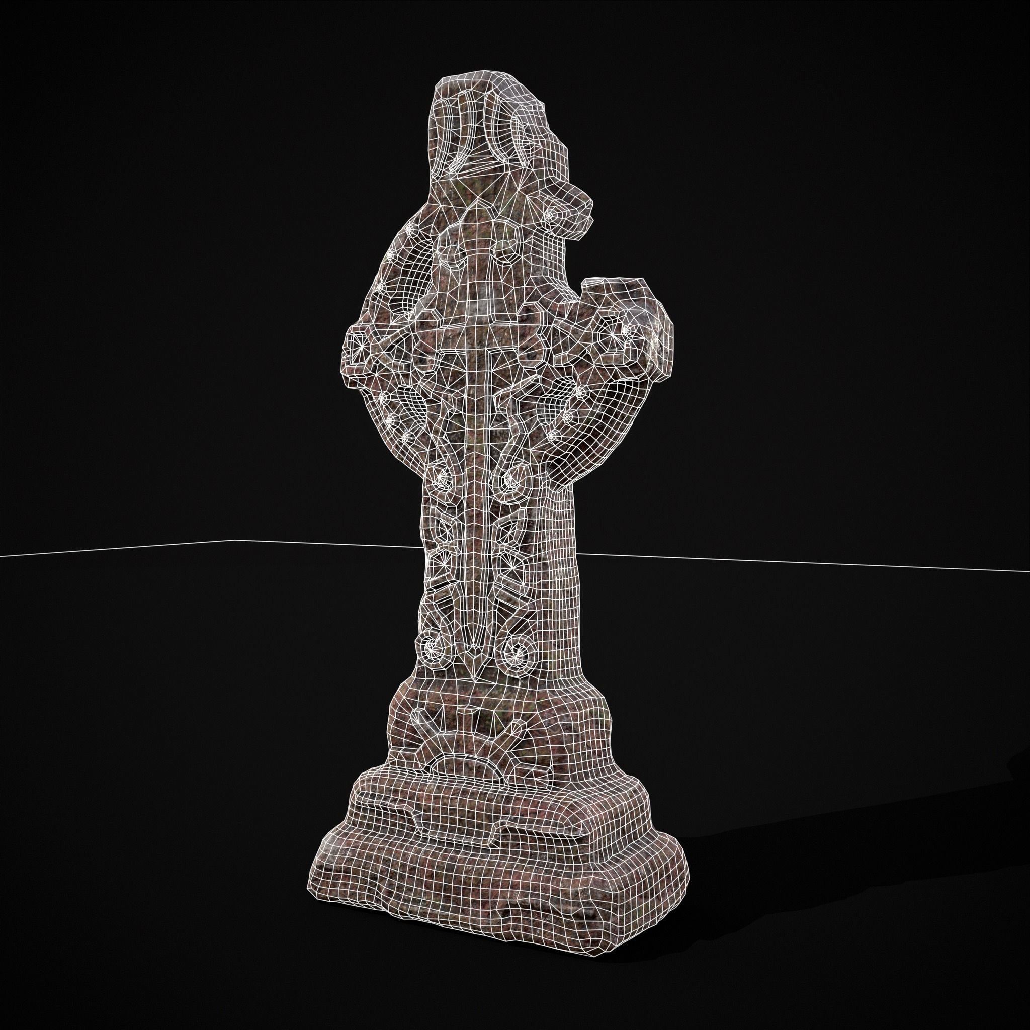 Broken Crusader Cross Gravestone Low-poly 3D model_2