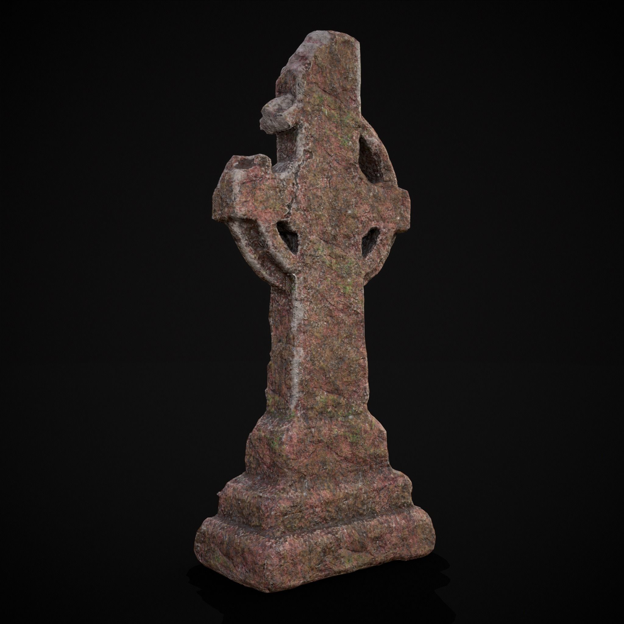 Broken Crusader Cross Gravestone Low-poly 3D model_3