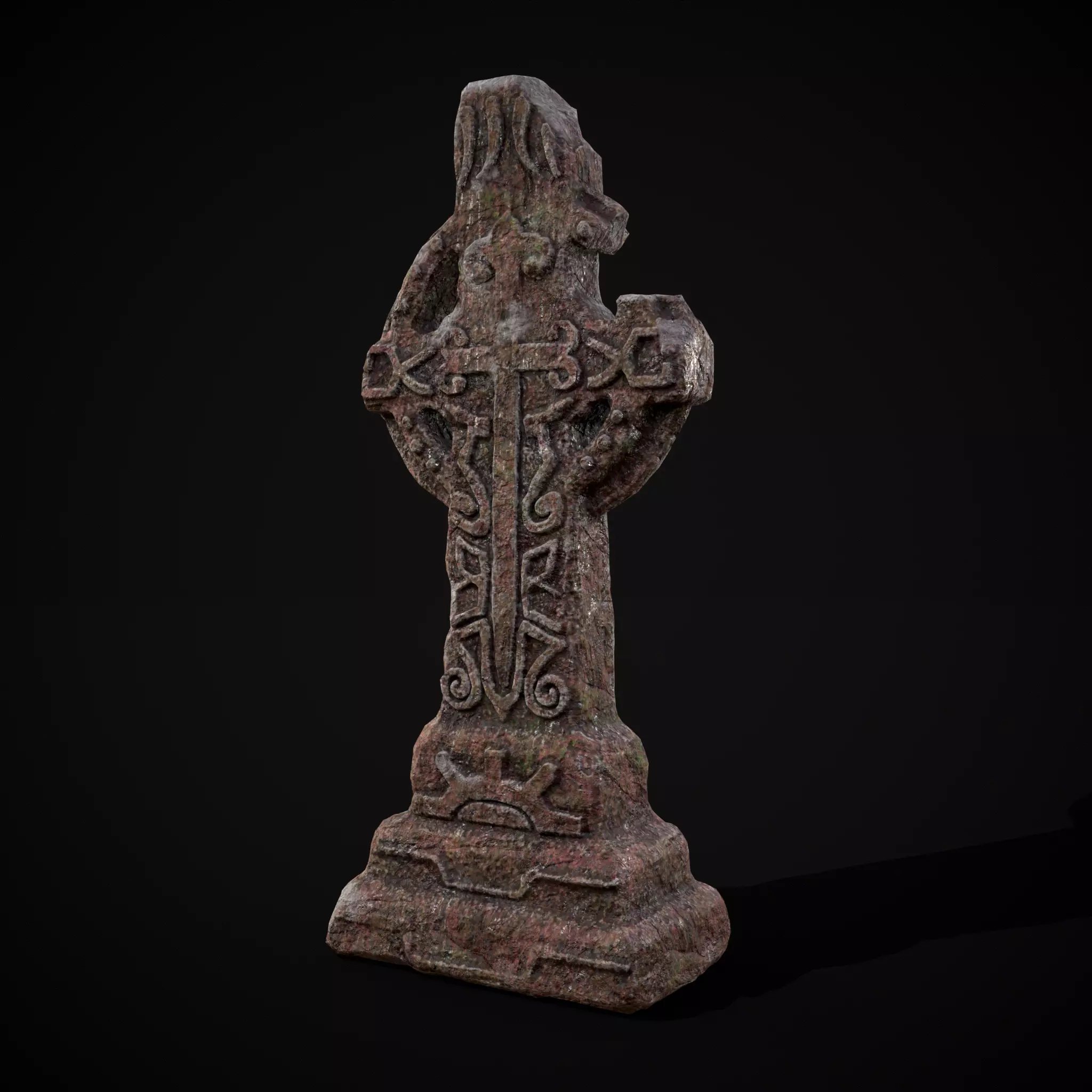 Broken Crusader Cross Gravestone Low-poly 3D model_0