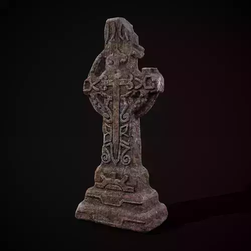 Broken Crusader Cross Gravestone Low-poly 3D model