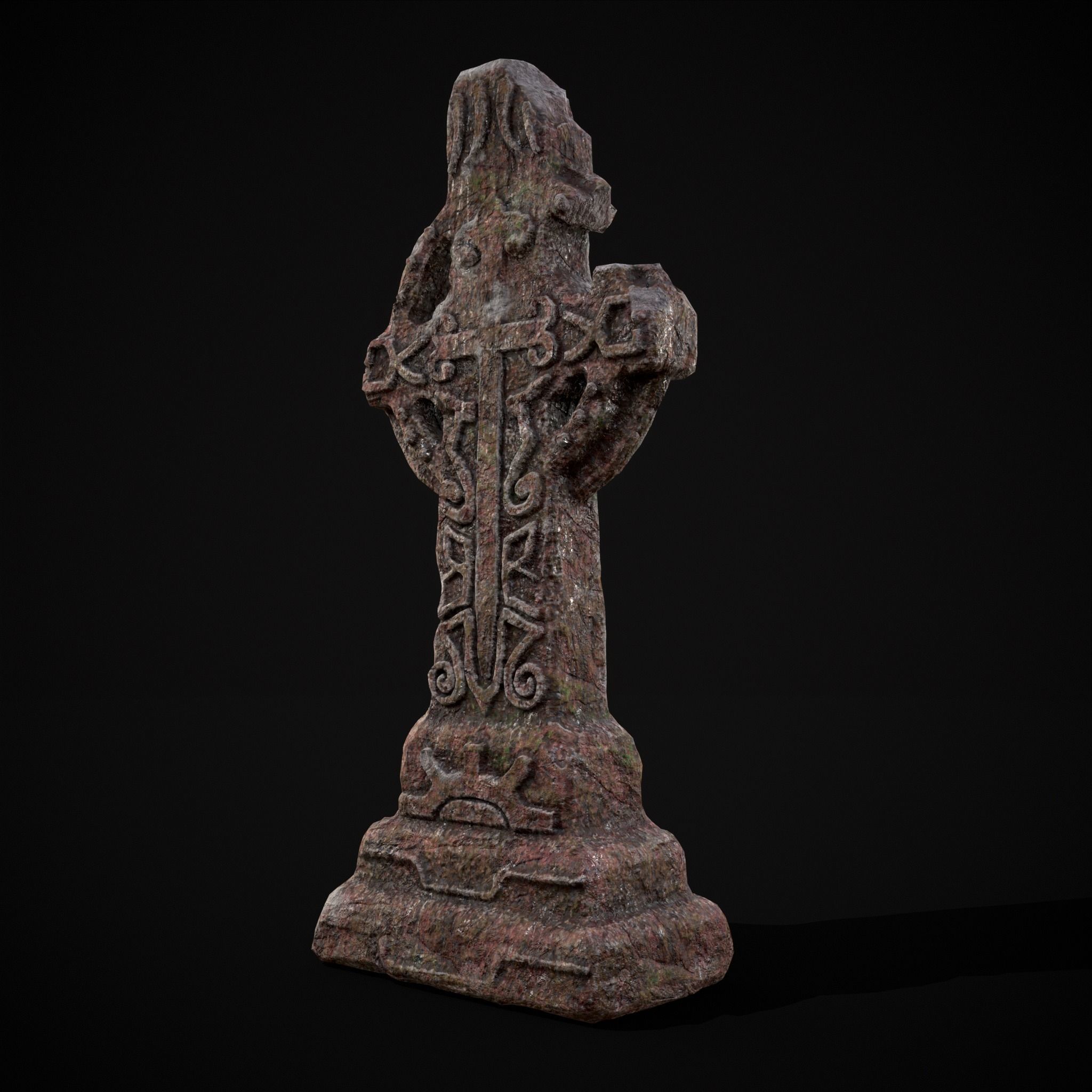 Broken Crusader Cross Gravestone Low-poly 3D model_19
