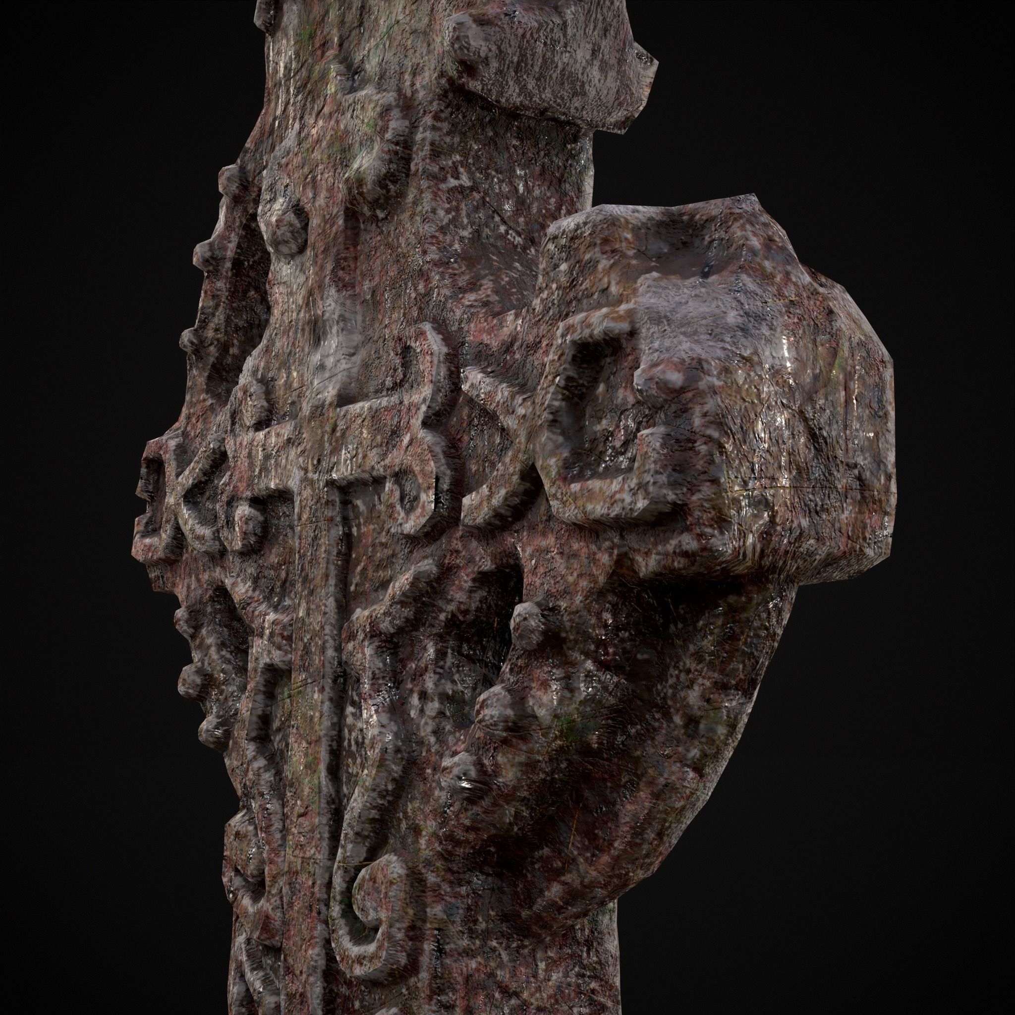 Broken Crusader Cross Gravestone Low-poly 3D model_9