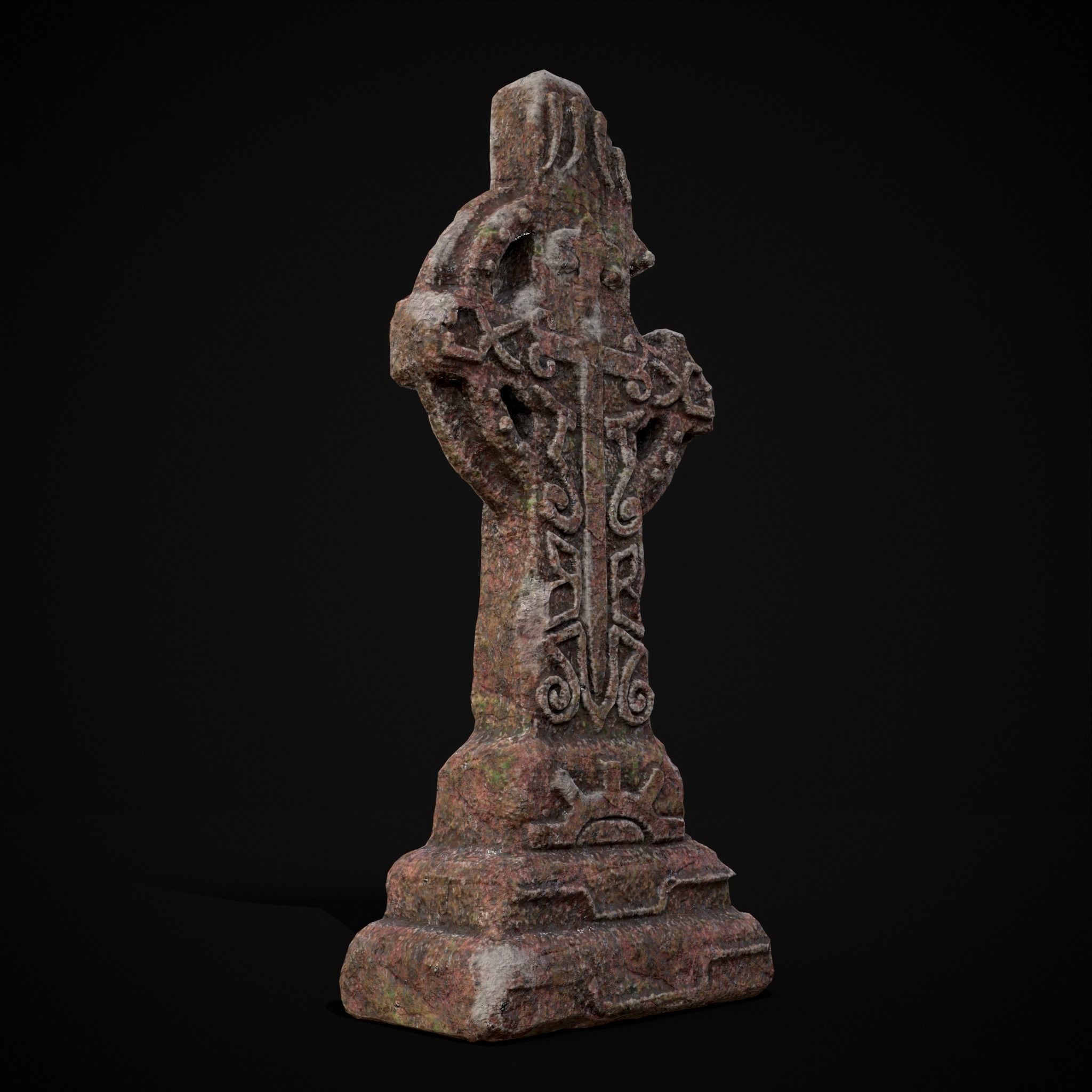Broken Crusader Cross Gravestone Low-poly 3D model_17