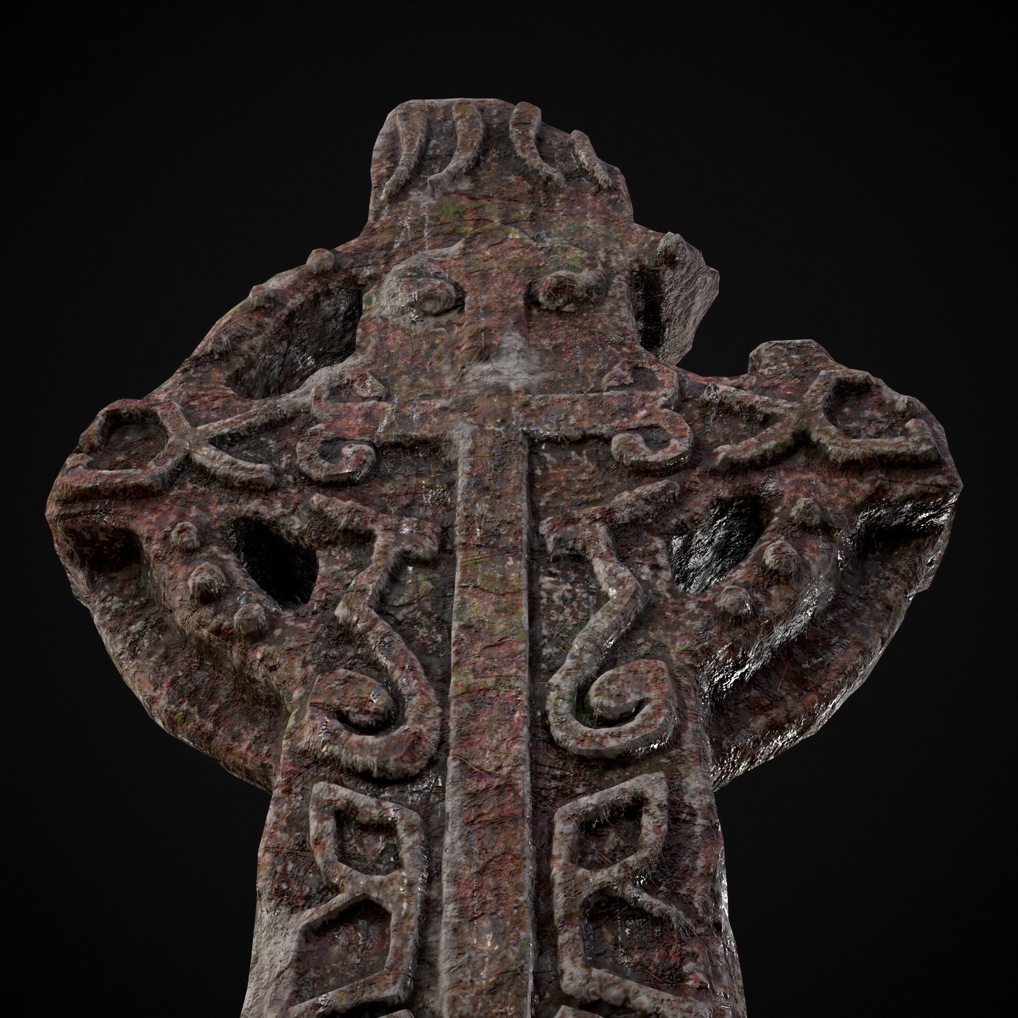 Broken Crusader Cross Gravestone Low-poly 3D model_35