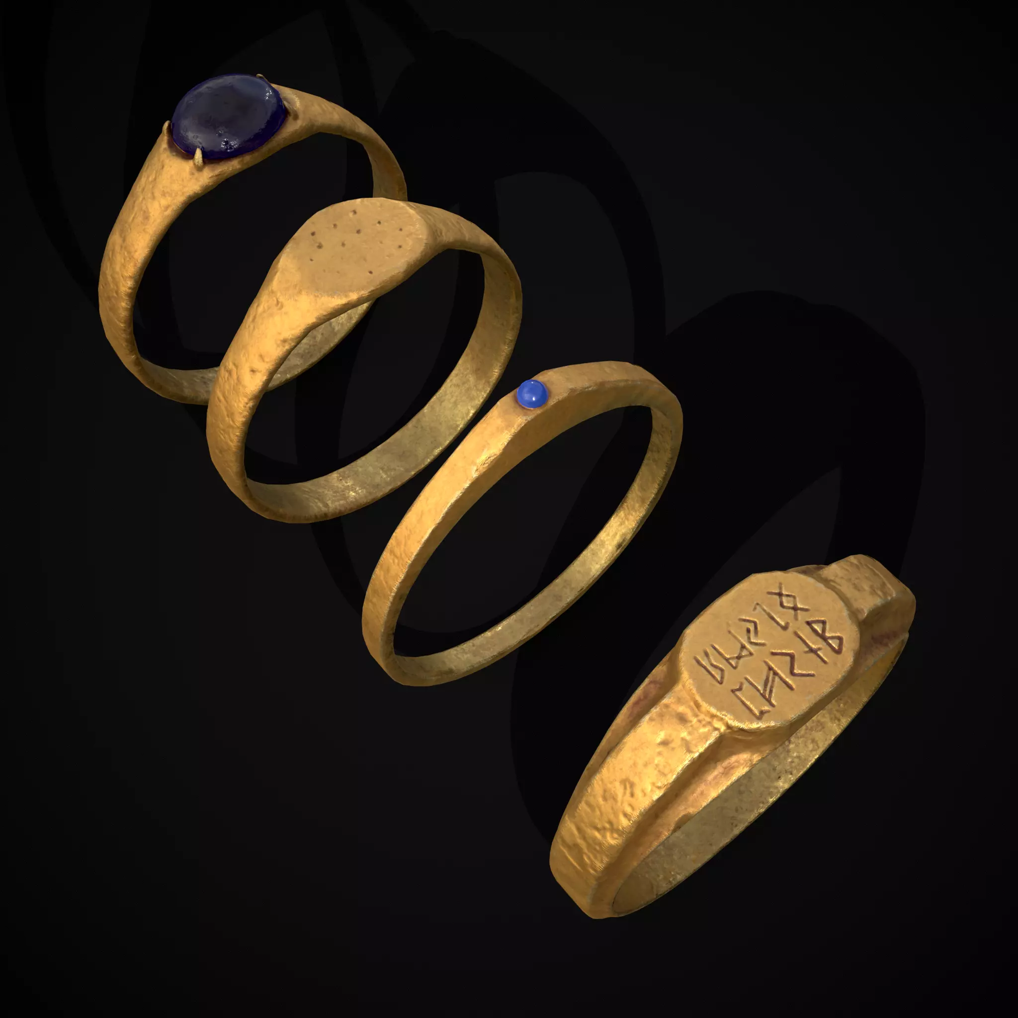 Four Rngs 3D model Four Medieval Rings VR / AR / low-poly | CGTrader