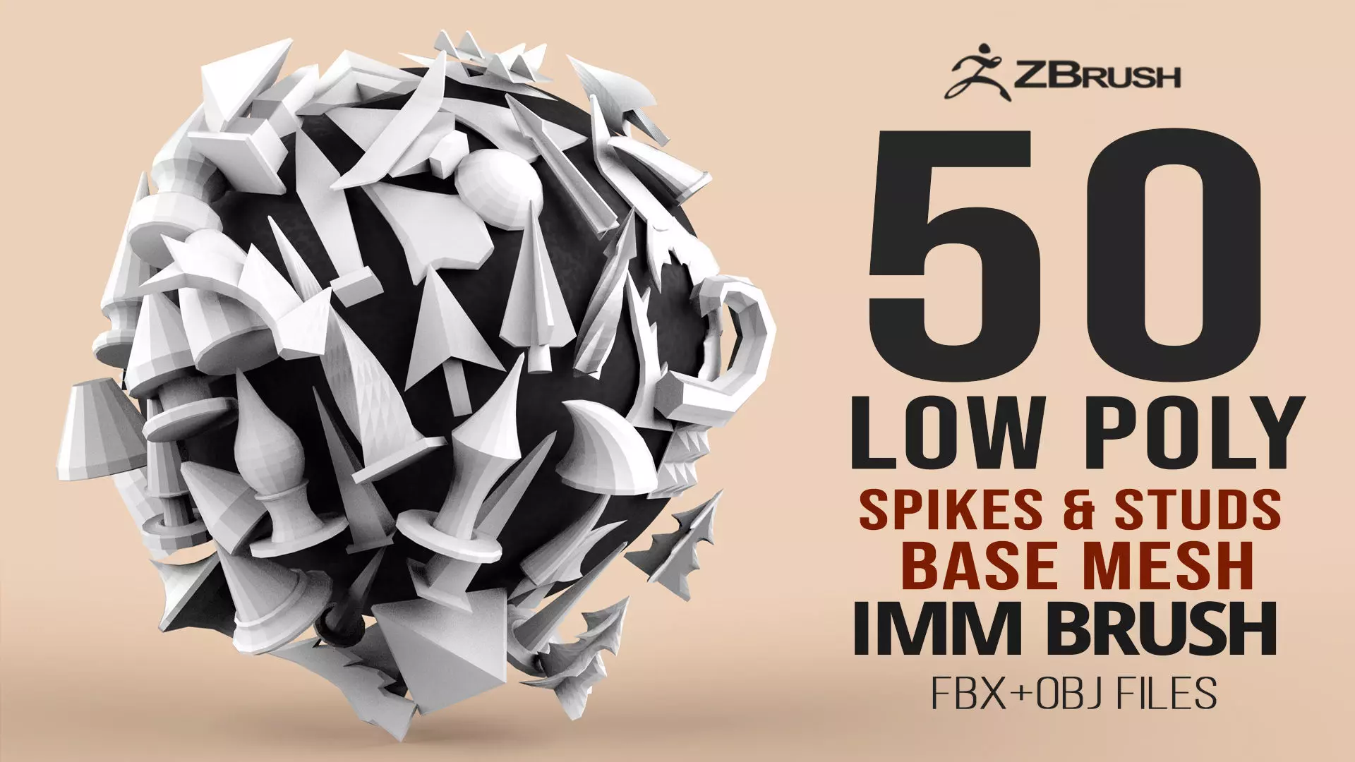 50 low poly studs and spikes imm set 3D model_0