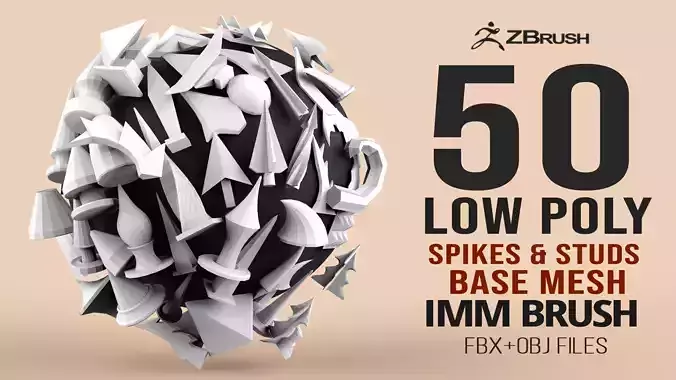 50 low poly studs and spikes imm set 3D model