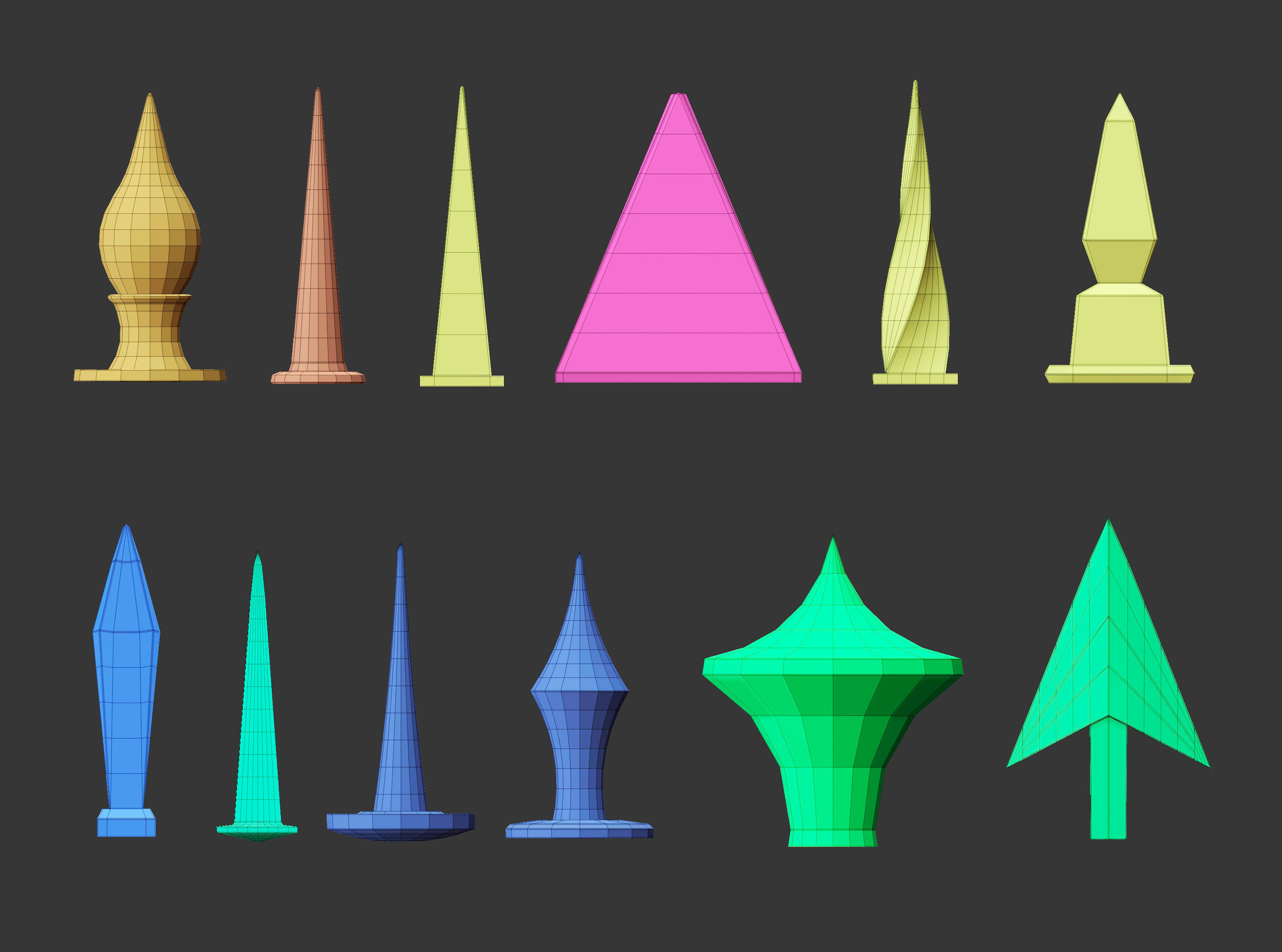 50 low poly studs and spikes imm set 3D model_7