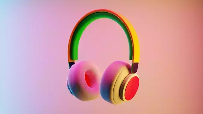 Stylized Cartoon Headphones - Colorful 3D Model Asset