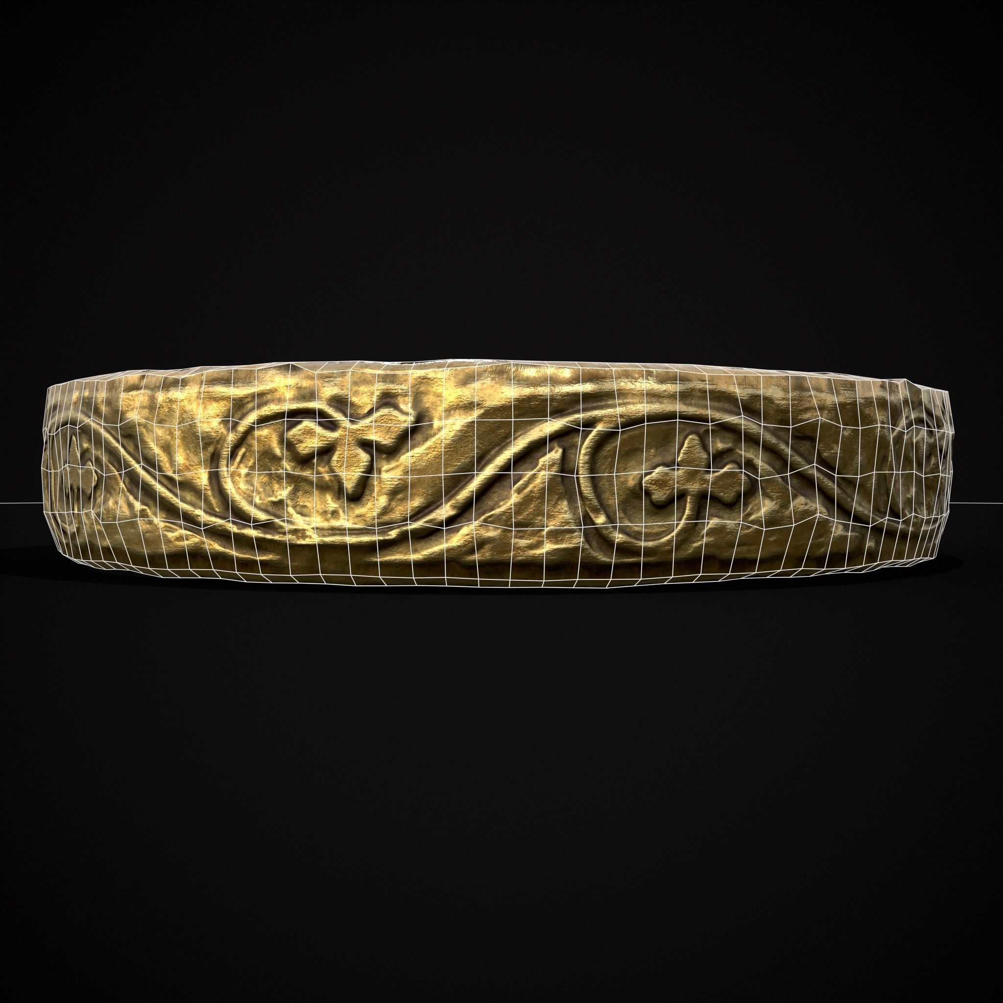 Engraved Medieval Flowers Ring Low-poly 3D model_16