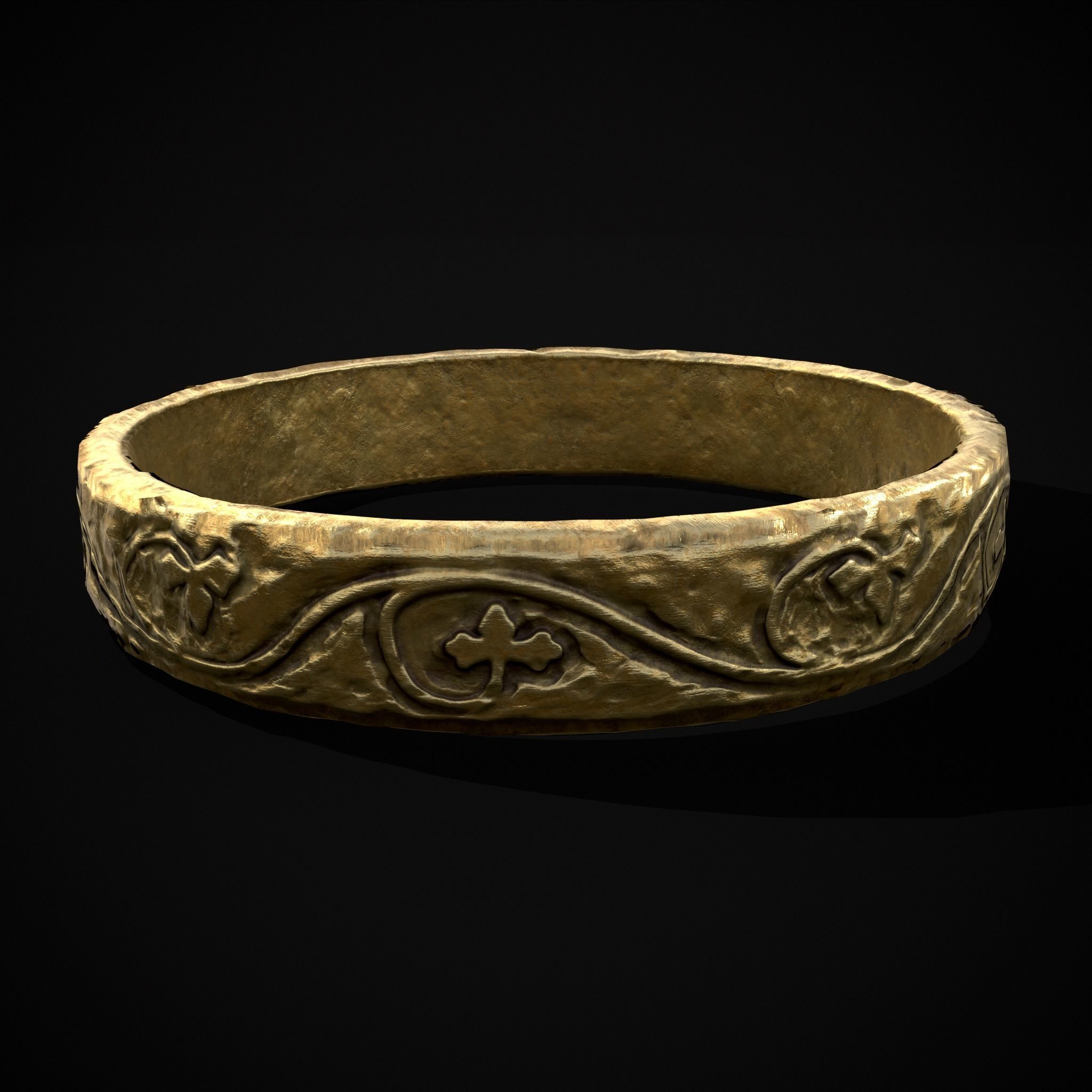 Engraved Medieval Flowers Ring Low-poly 3D model_19