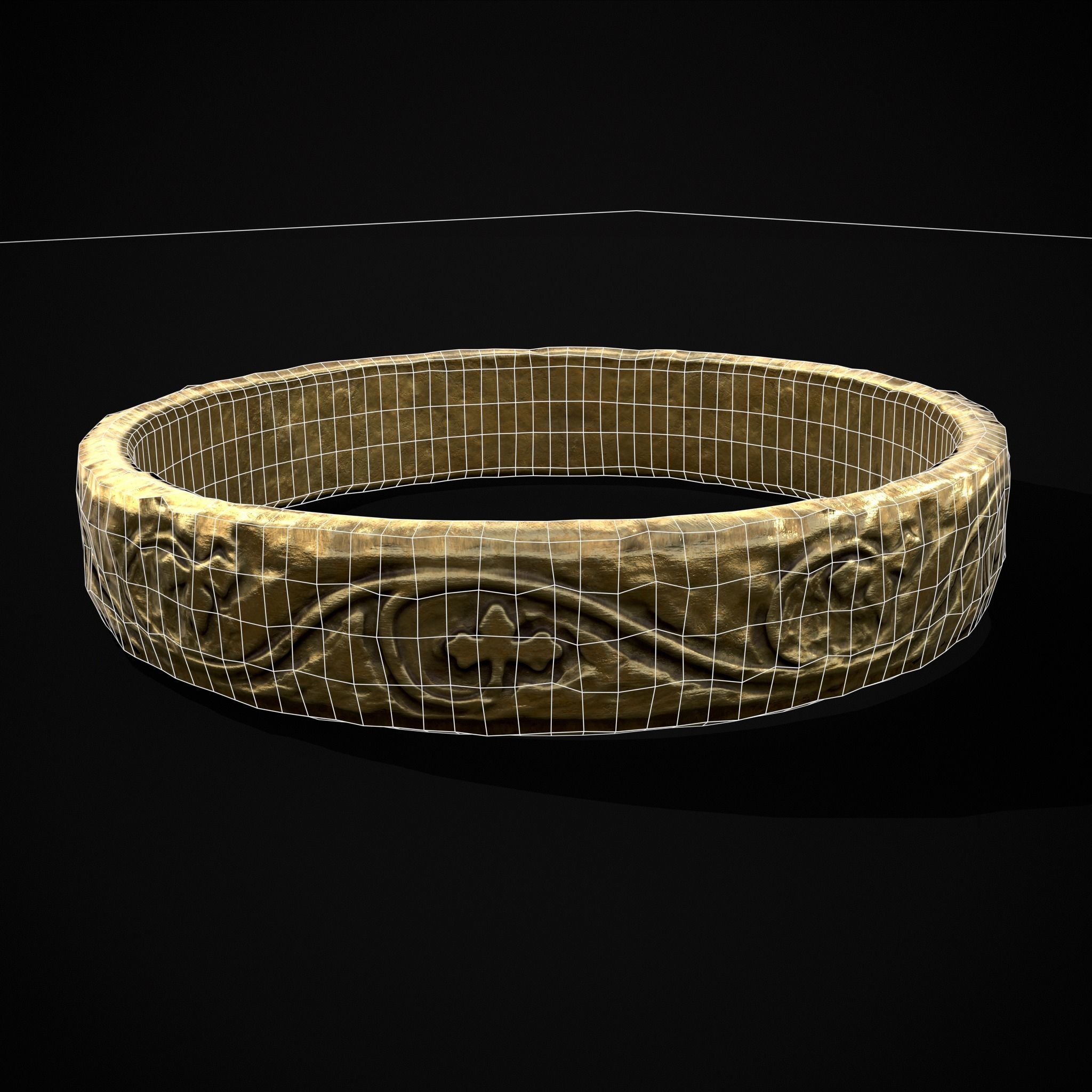 Engraved Medieval Flowers Ring Low-poly 3D model_20