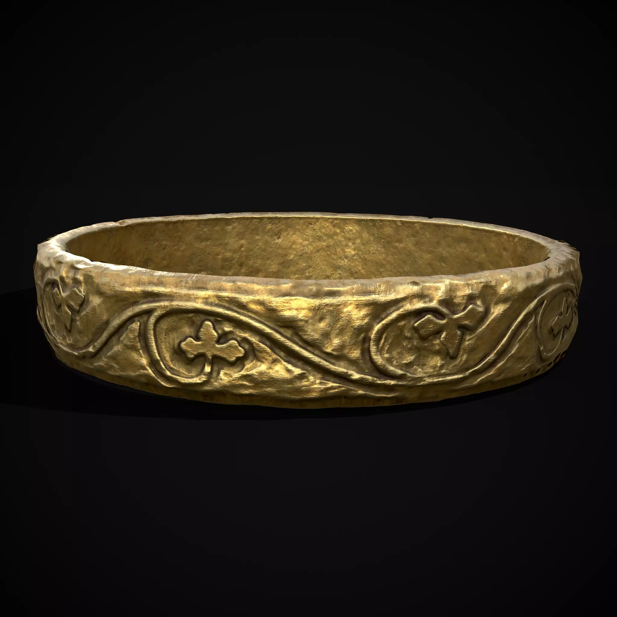 Engraved Medieval Flowers Ring Low-poly 3D model_0