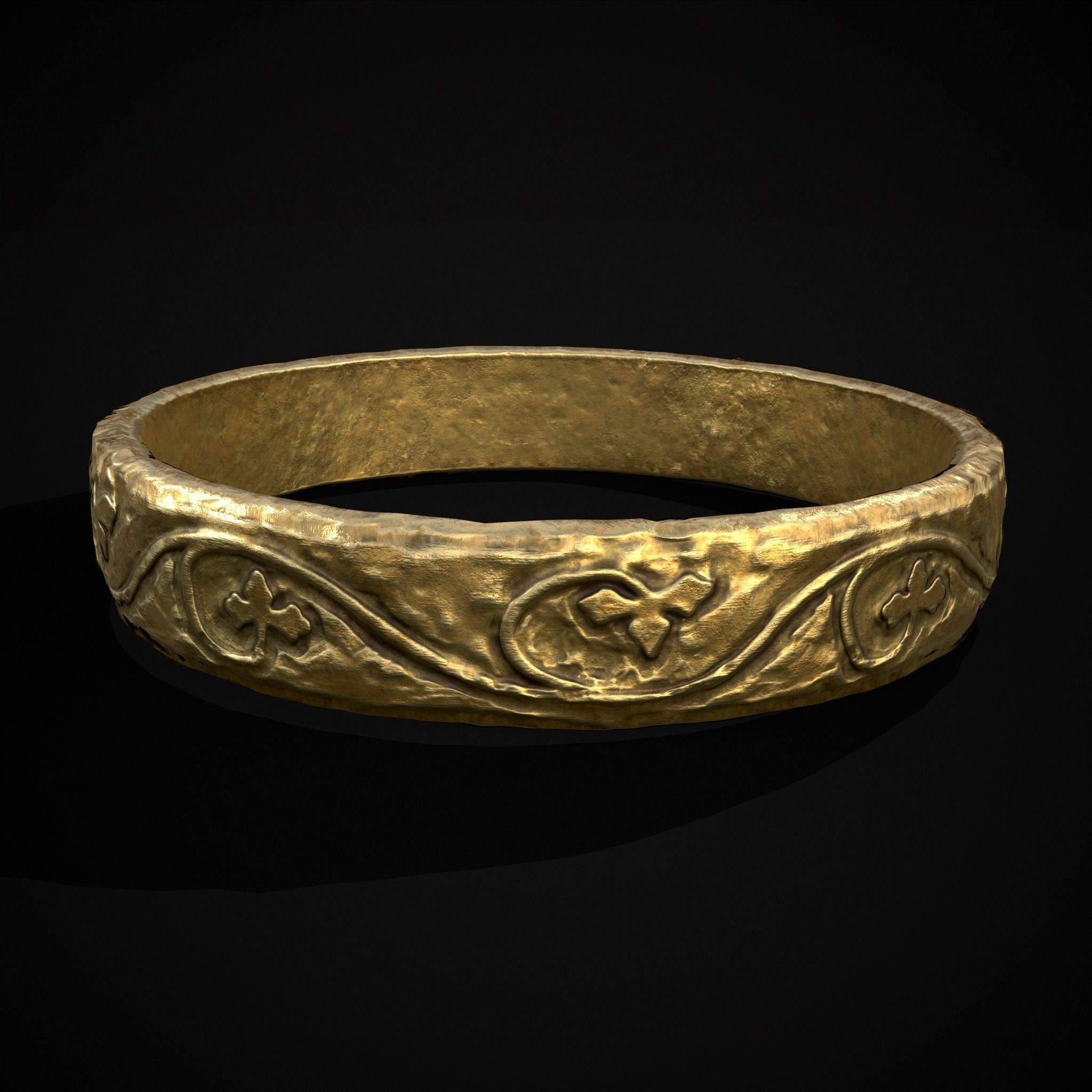 Engraved Medieval Flowers Ring Low-poly 3D model_25