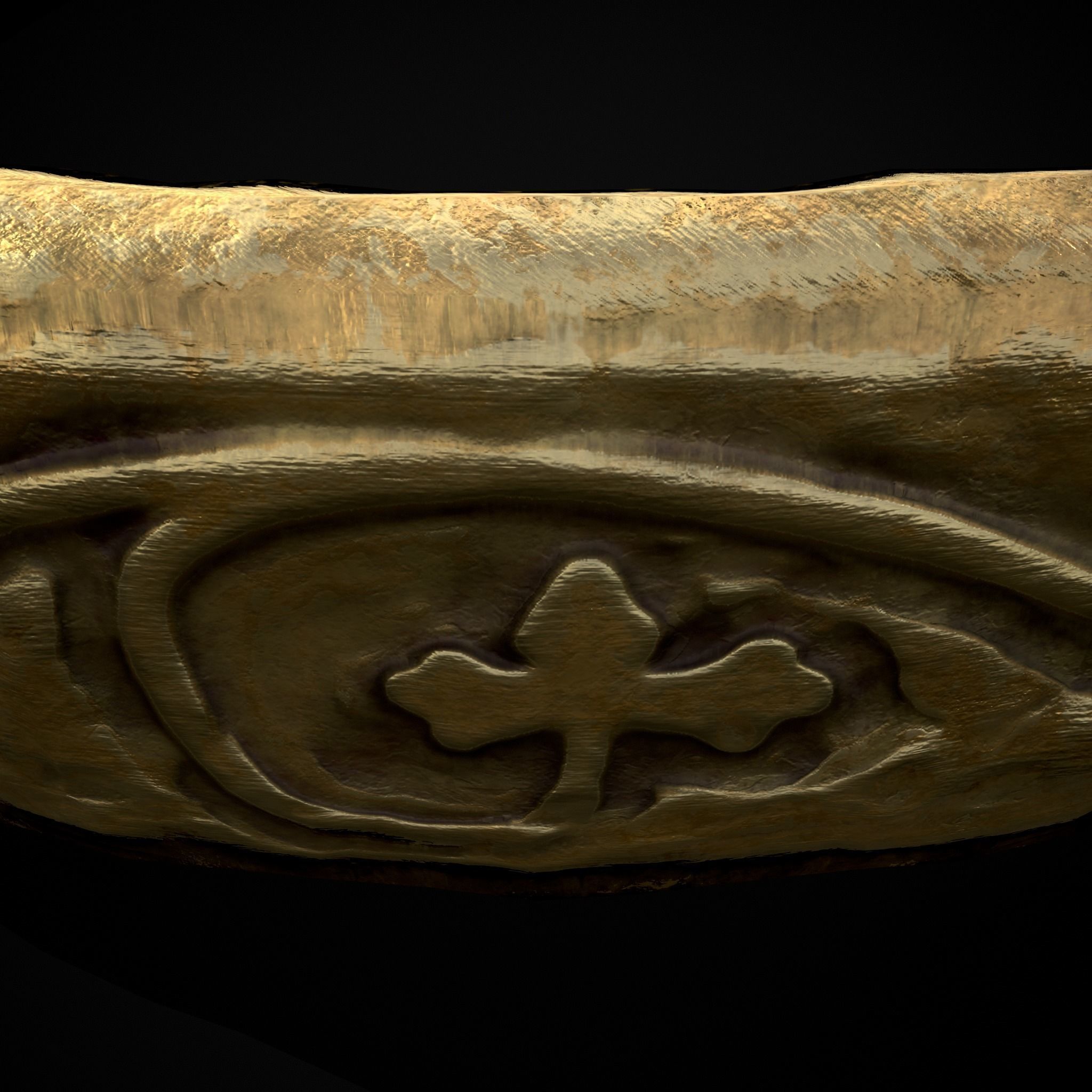 Engraved Medieval Flowers Ring Low-poly 3D model_7