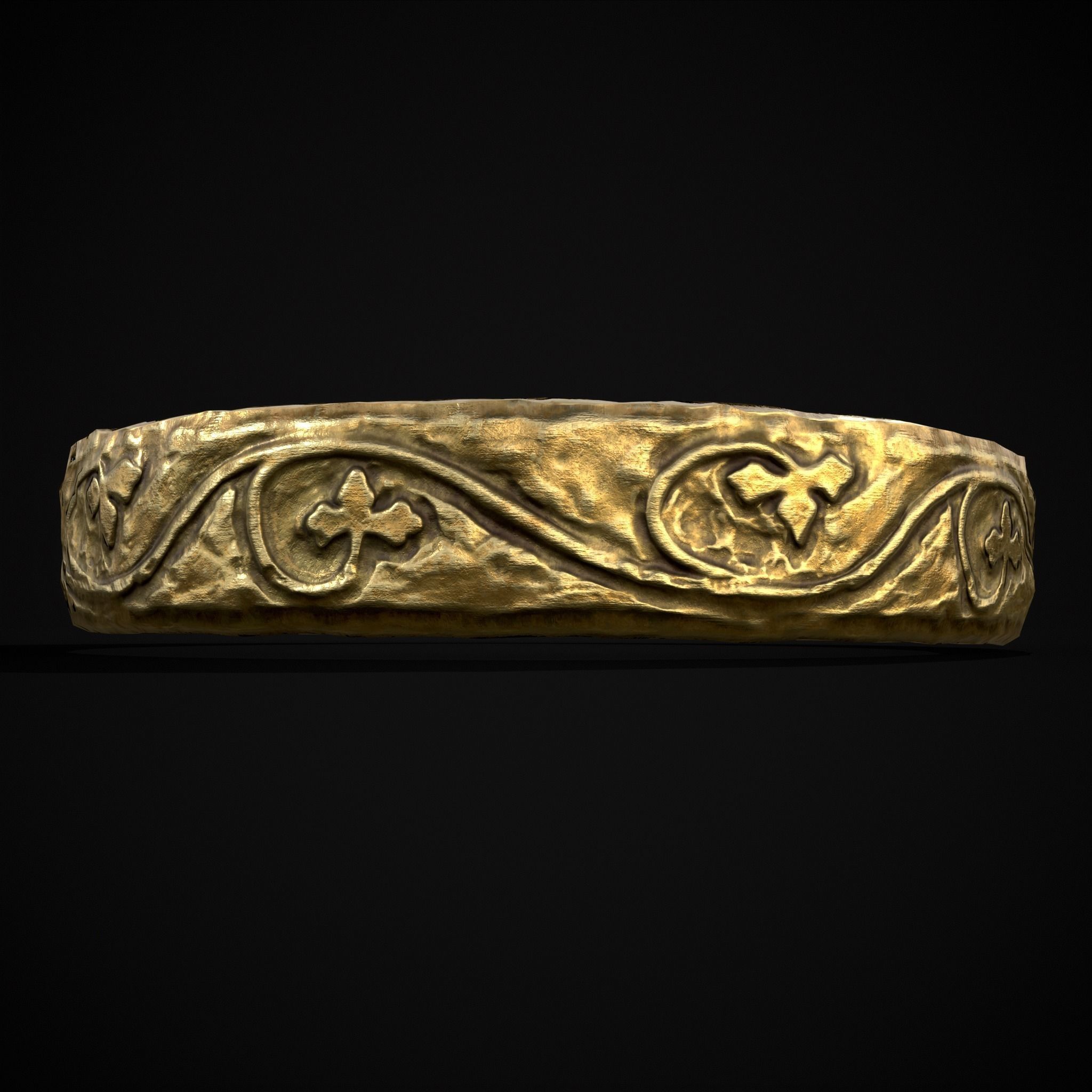 Engraved Medieval Flowers Ring Low-poly 3D model_13